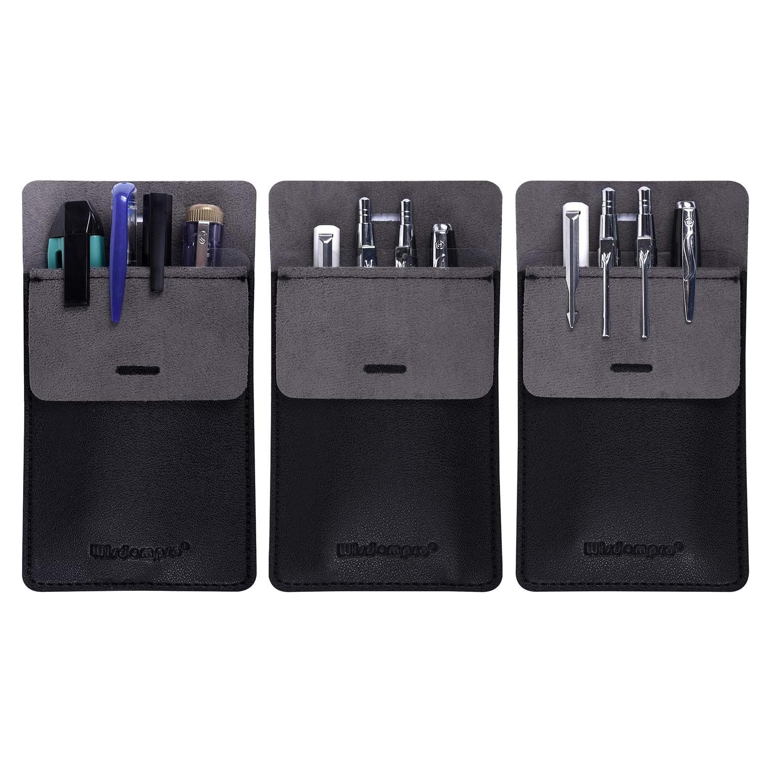 Protector de Bolsillo Wisdompro - Funda de Cuero PU Negra - Paquete de 3