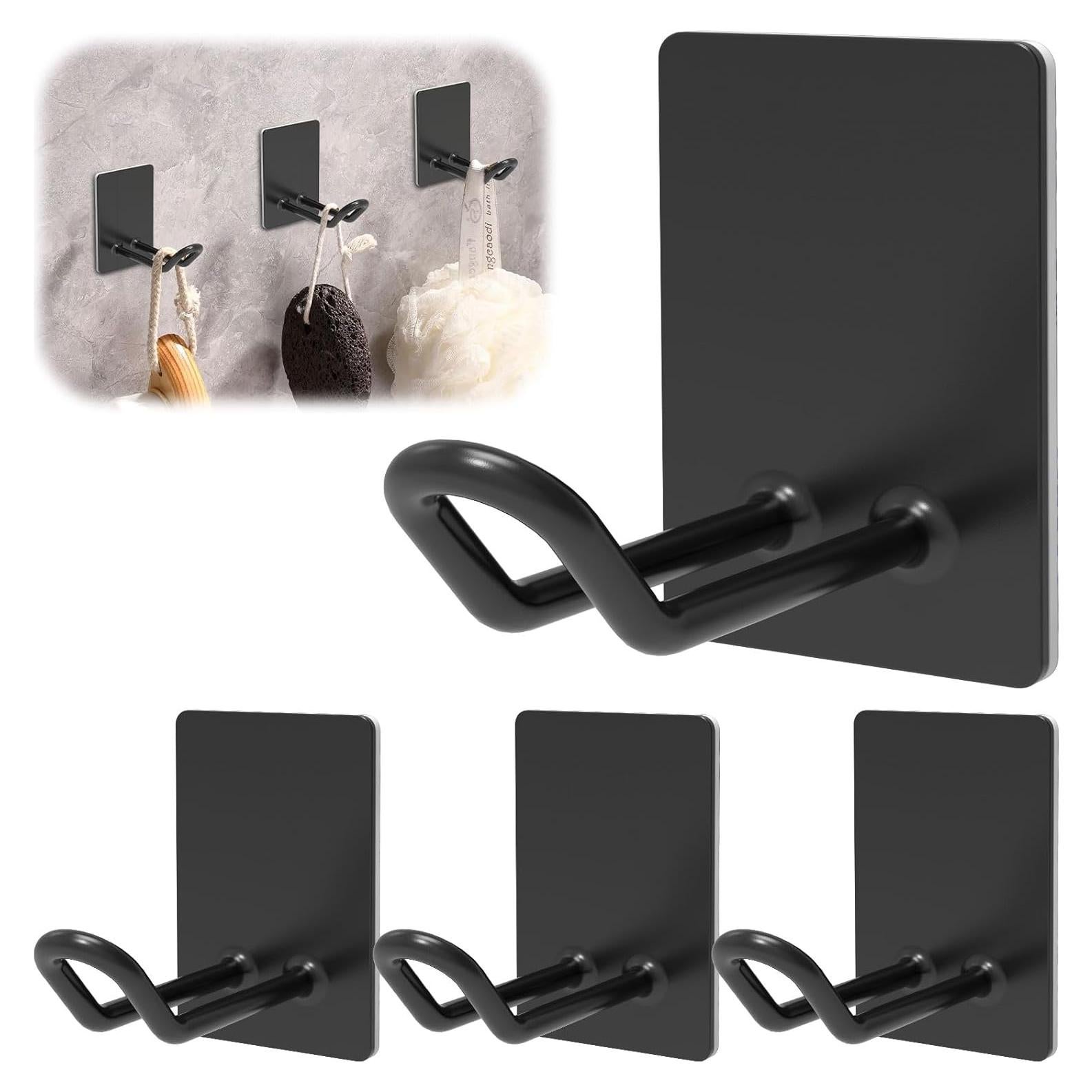 4 Pcs Self Adhesive Hooks Heavy Duty, Large Stainless Steel Towel Hooks,Stick on Wall Adhesive Hangers,Self Adhesive Wall Hooks for Kitchen Bathroom Home,for Hanging Hat Coat (Black)