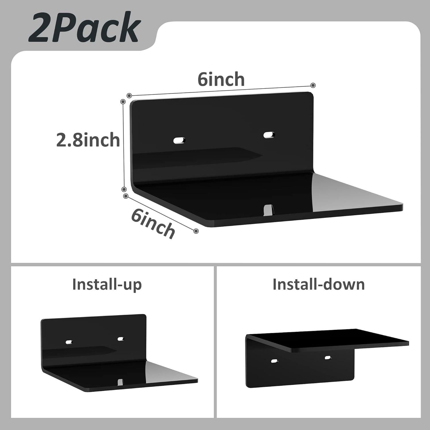 Estantes Flotantes de Acrílico Negro 15.24 cm - 2 Piezas Sezanrpt