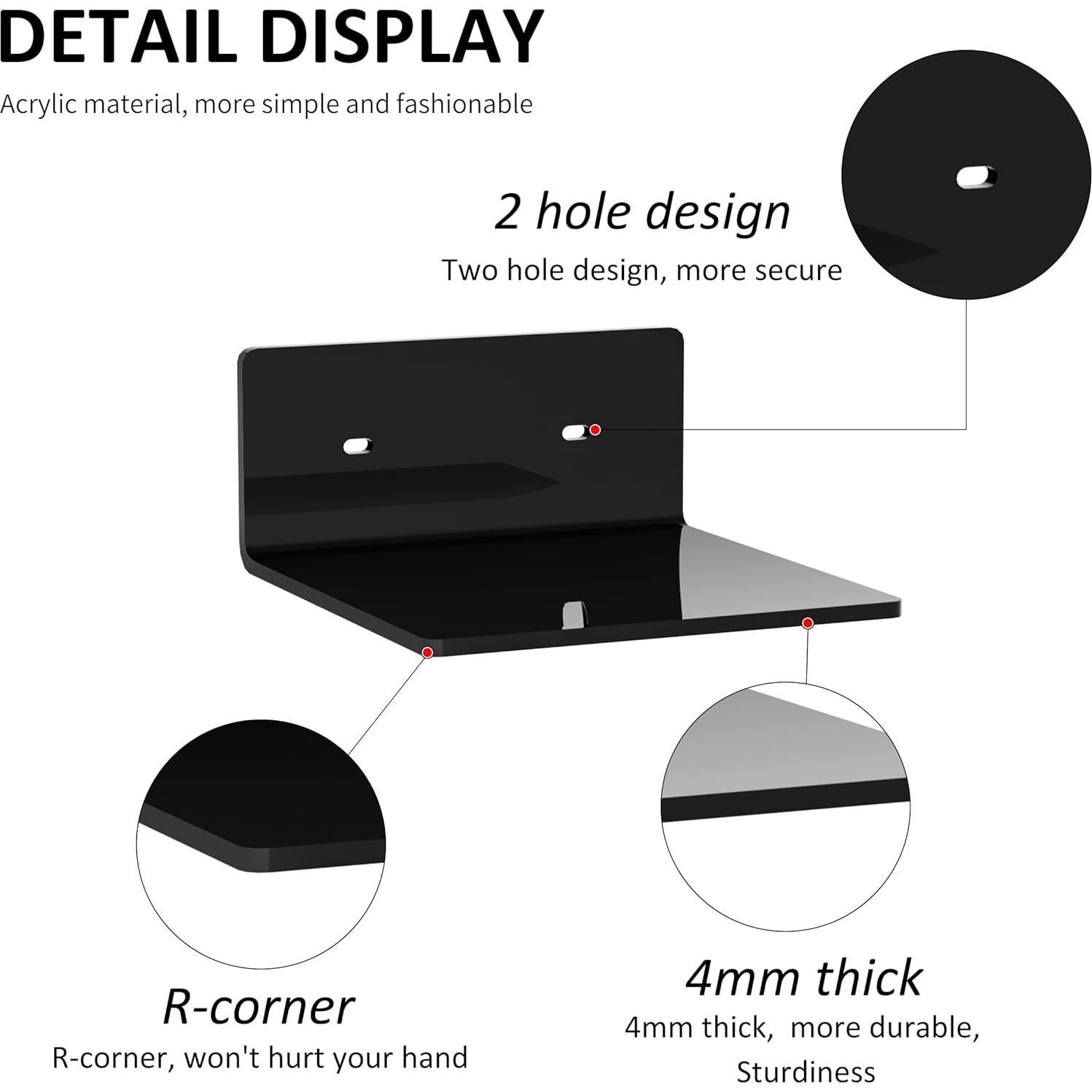 Estantes Flotantes de Acrílico Negro 15.24 cm - 2 Piezas Sezanrpt
