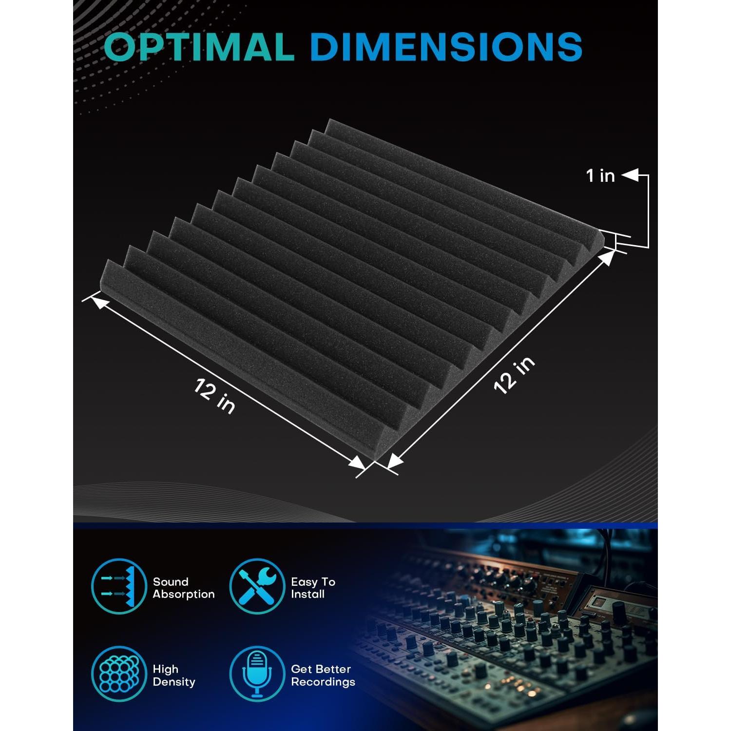 52 Paneles de Espuma Acústica Knightacoustic 30x30 cm Grises