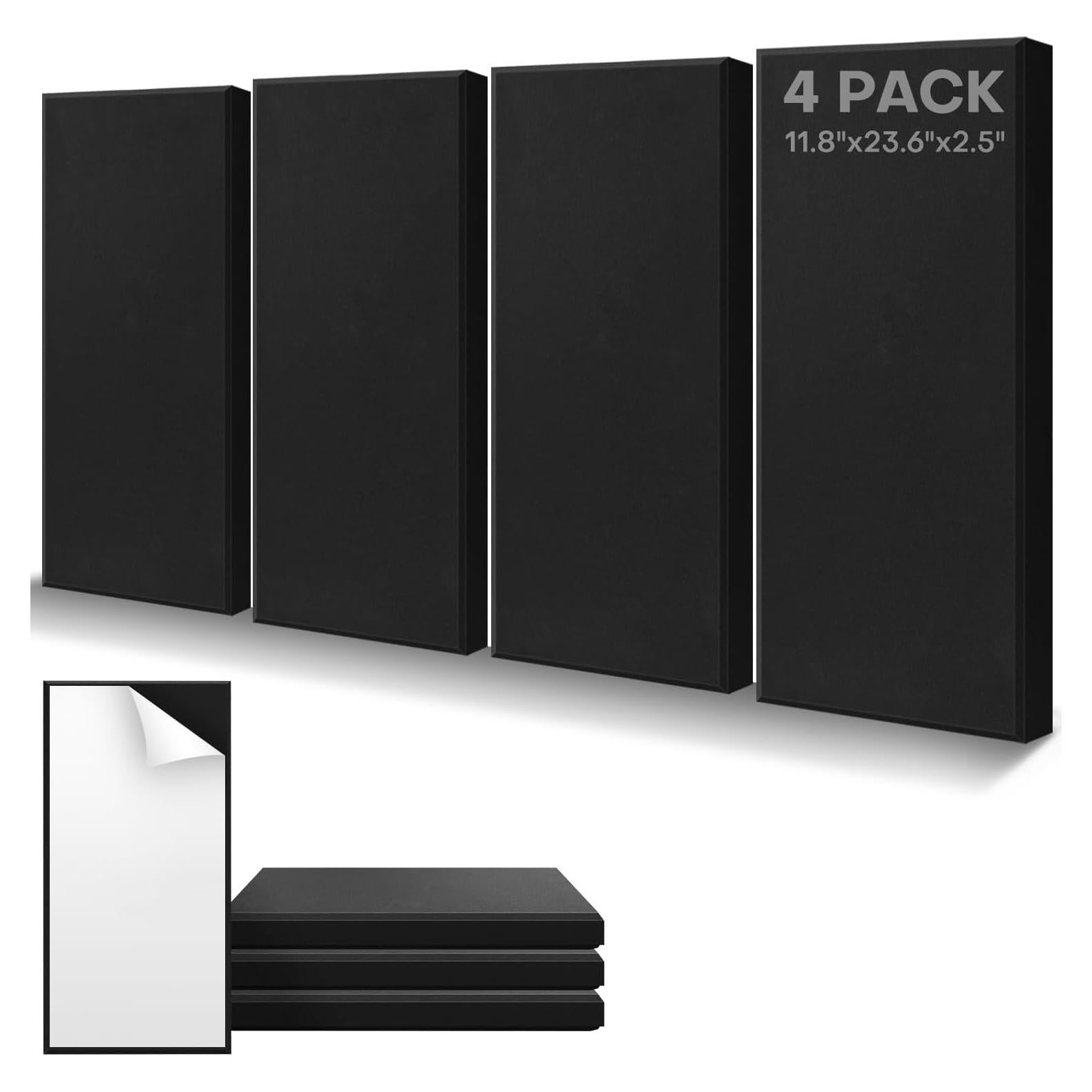 Paquete de 4 Paneles Acústicos Autoadhesivos 60x30cm Negro