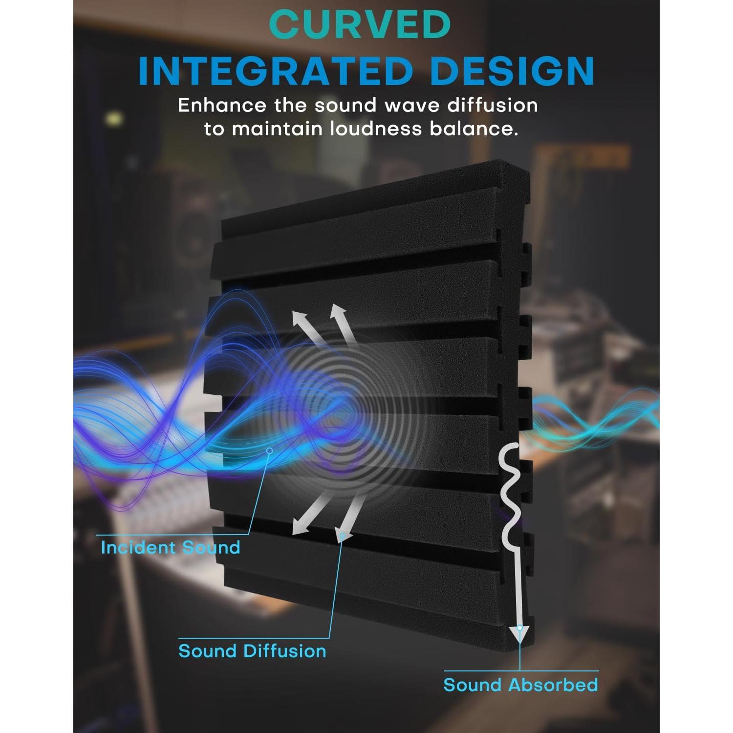 36 Paneles Acústicos Curvados Absorbentes de Sonido 2" Negro