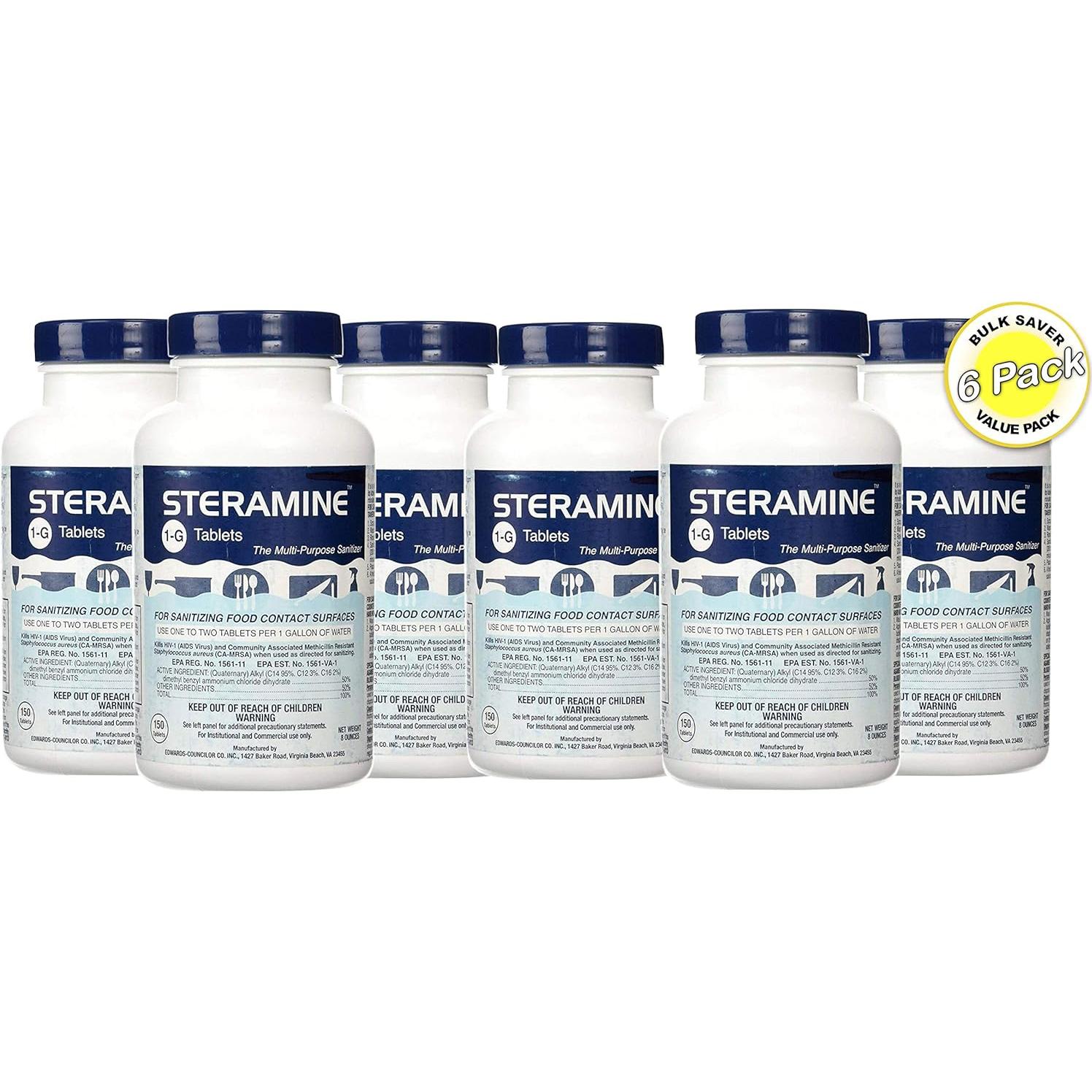 Tabletas Desinfectantes Steramine 150 por Botella - Paquete de 6