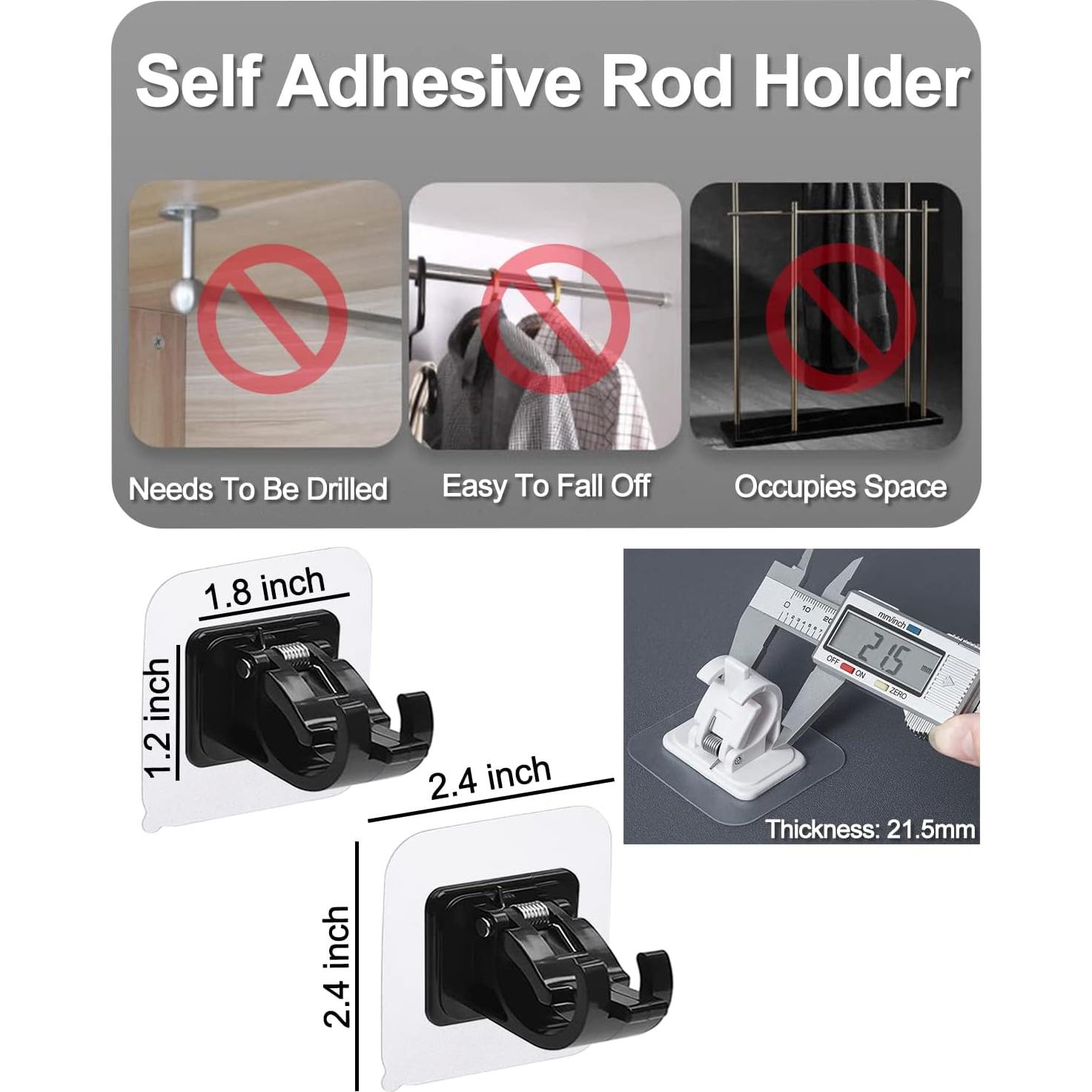 Soporte para Barra de Cortina Sin Perforación Tendiren 10pcs Negro