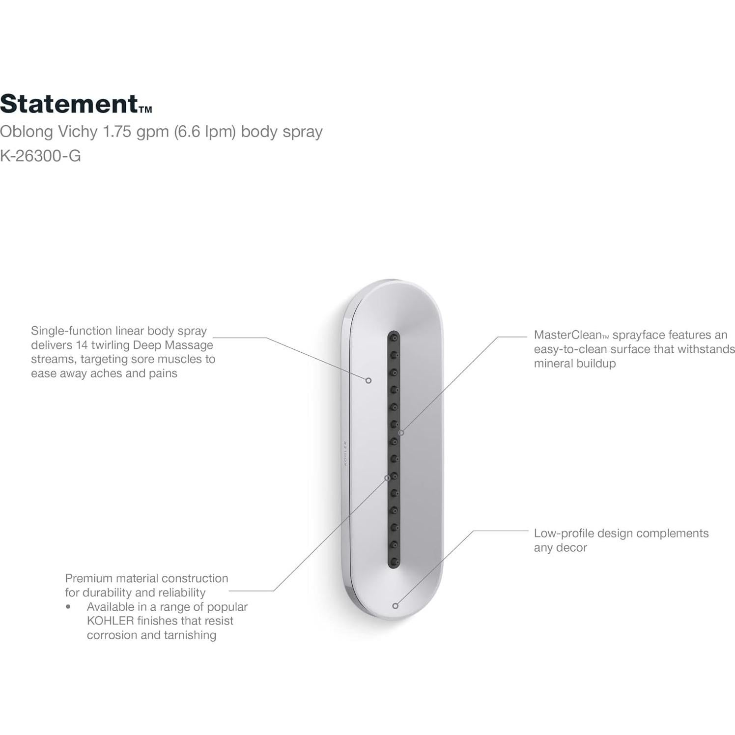 Spray Corporal KOHLER 26300-G-CP Oblongo Cromo Pulido 1.75 GPM