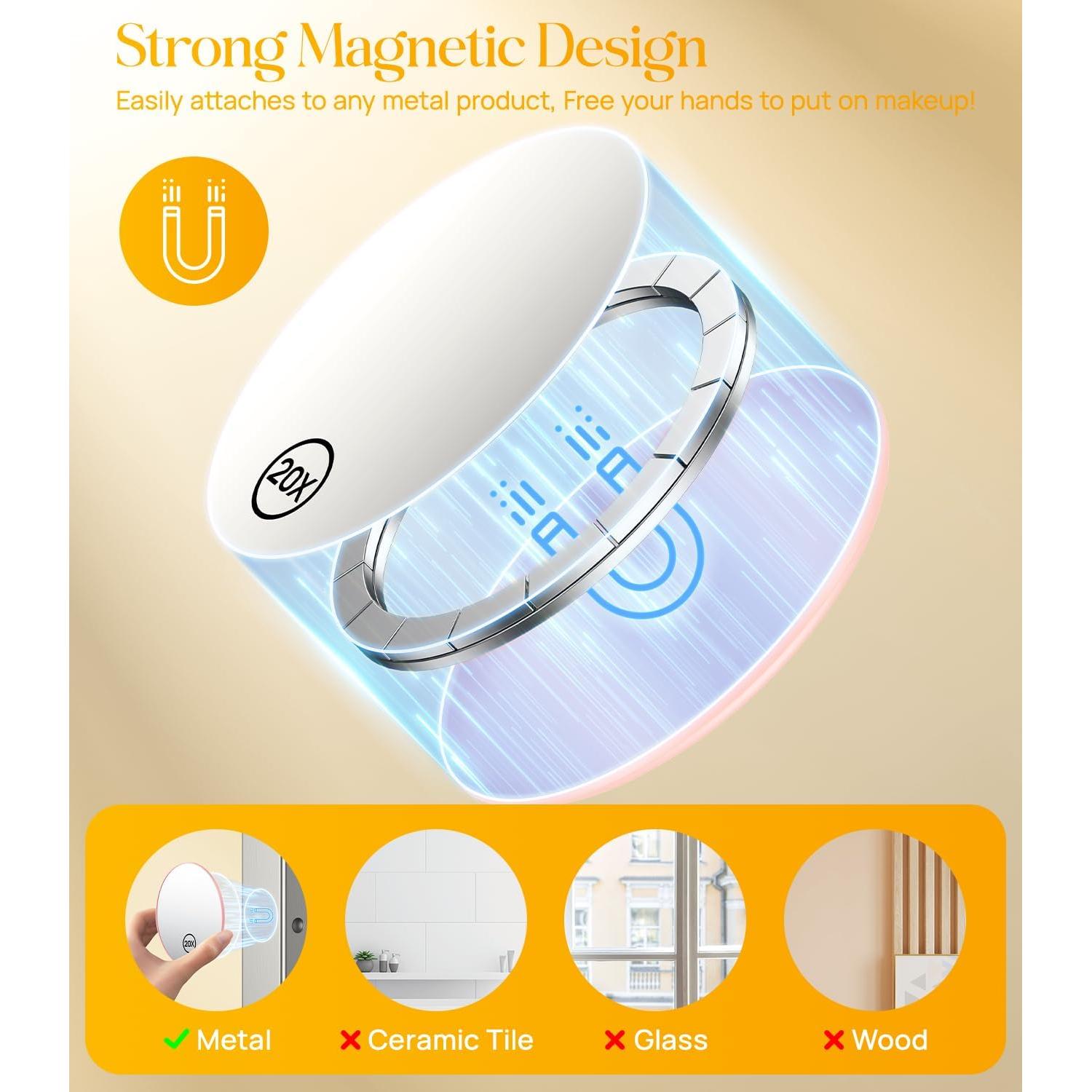 Espejo de Aumento Gospire 20X Rosa Compacto 8.89 cm Plegable