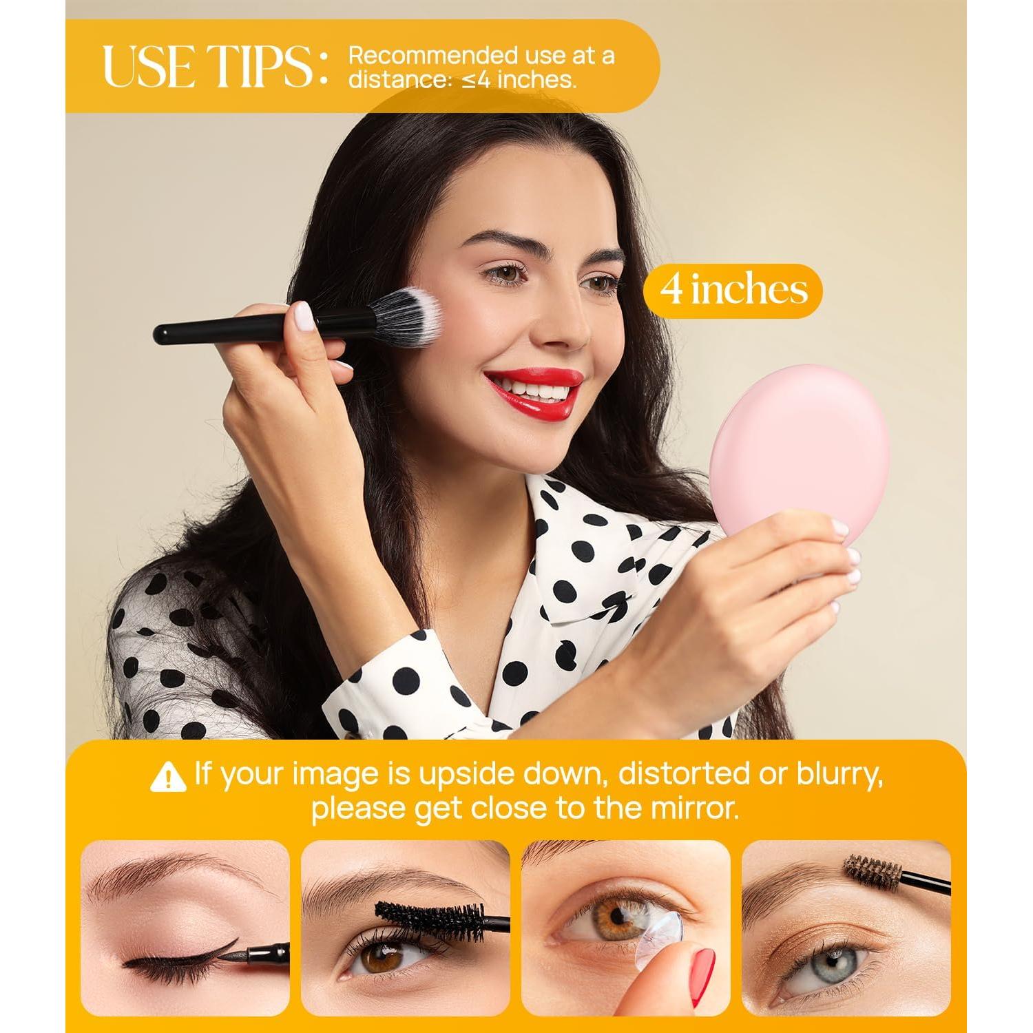 Espejo de Aumento Gospire 20X Rosa Compacto 8.89 cm Plegable