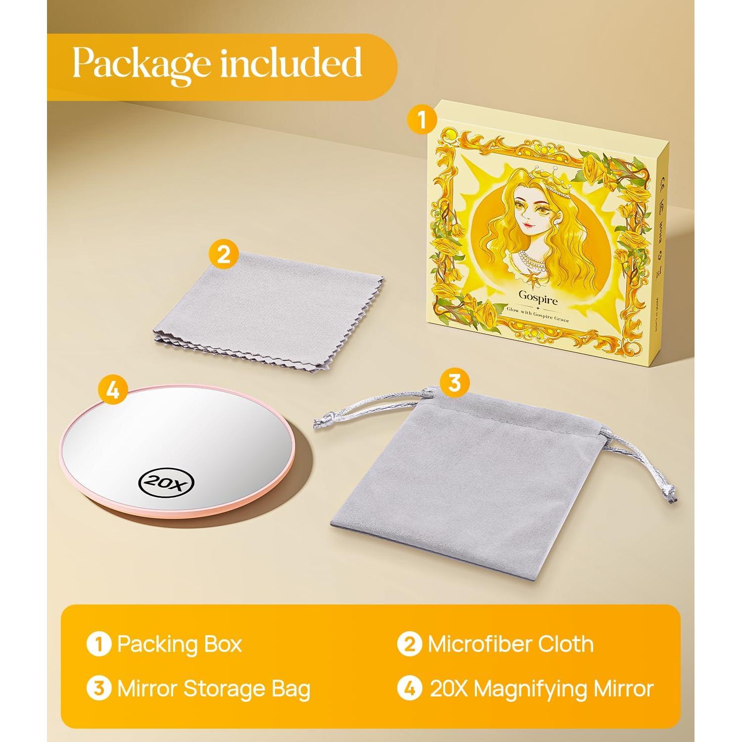 Espejo de Aumento Gospire 20X Rosa Compacto 8.89 cm Plegable