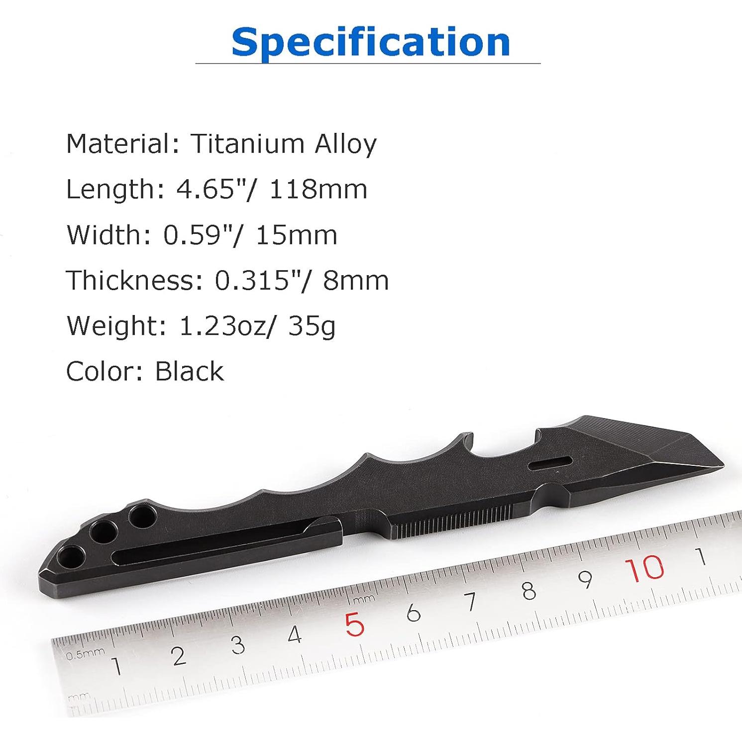 Titanium Pry Bar EDC Multi Tool with Bottle Opener Box Opener Clip Function (Black)