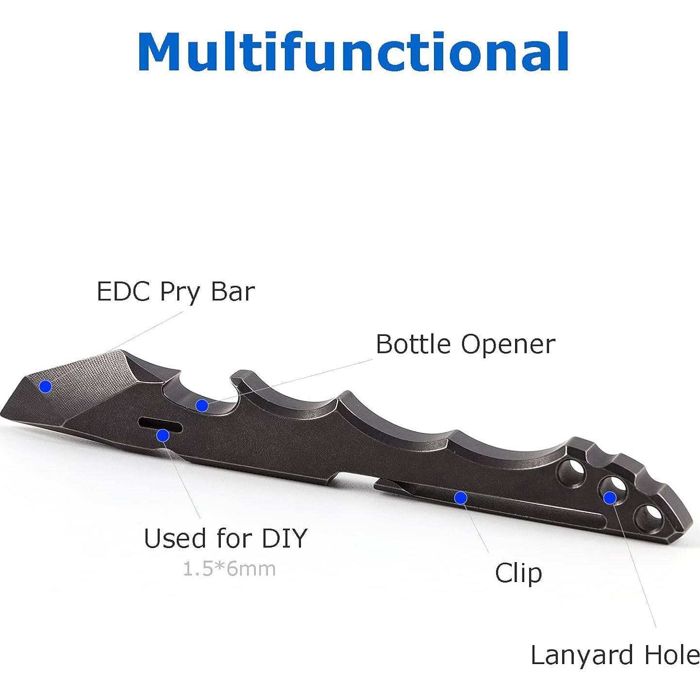 Titanium Pry Bar EDC Multi Tool with Bottle Opener Box Opener Clip Function (Black)