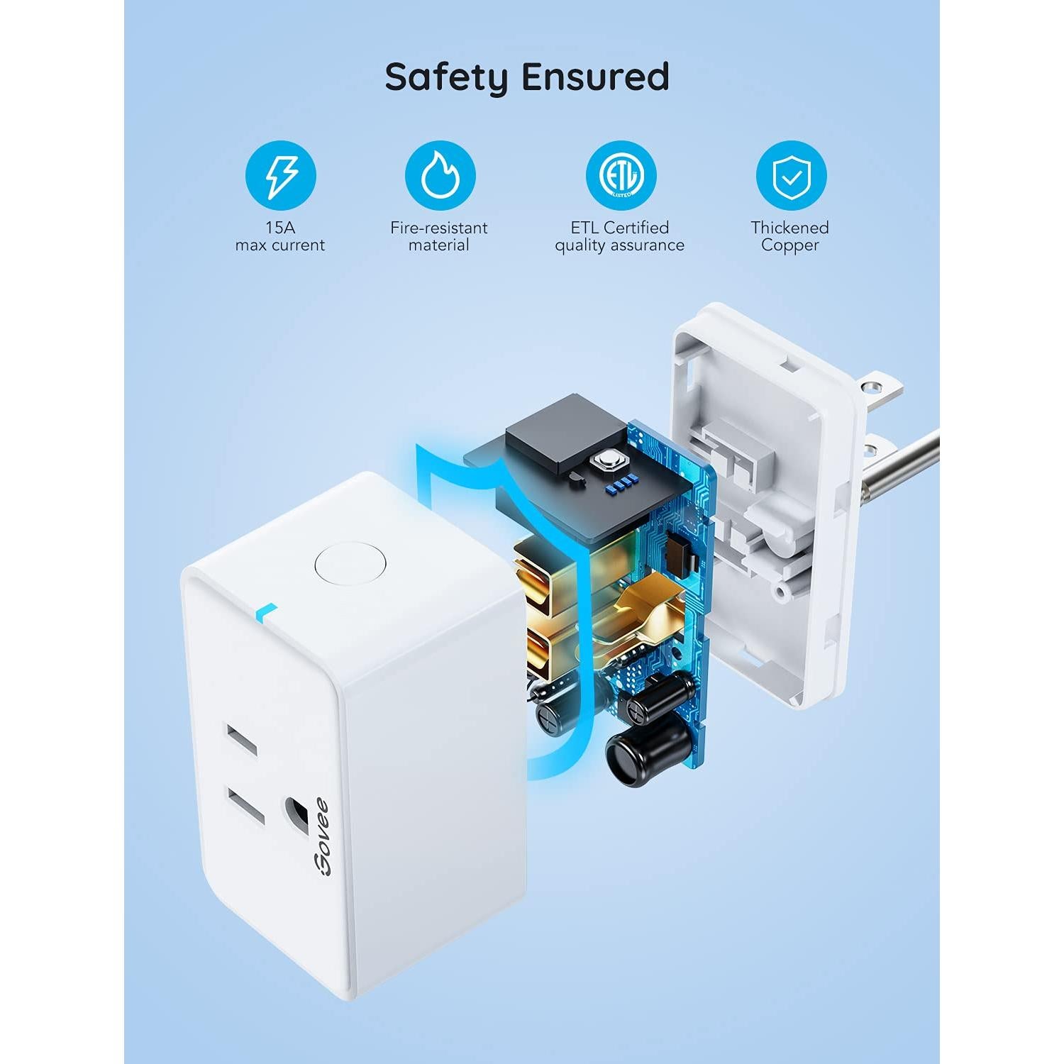 Enchufe Inteligente Govee H5080 15A WiFi Bluetooth Control Voz