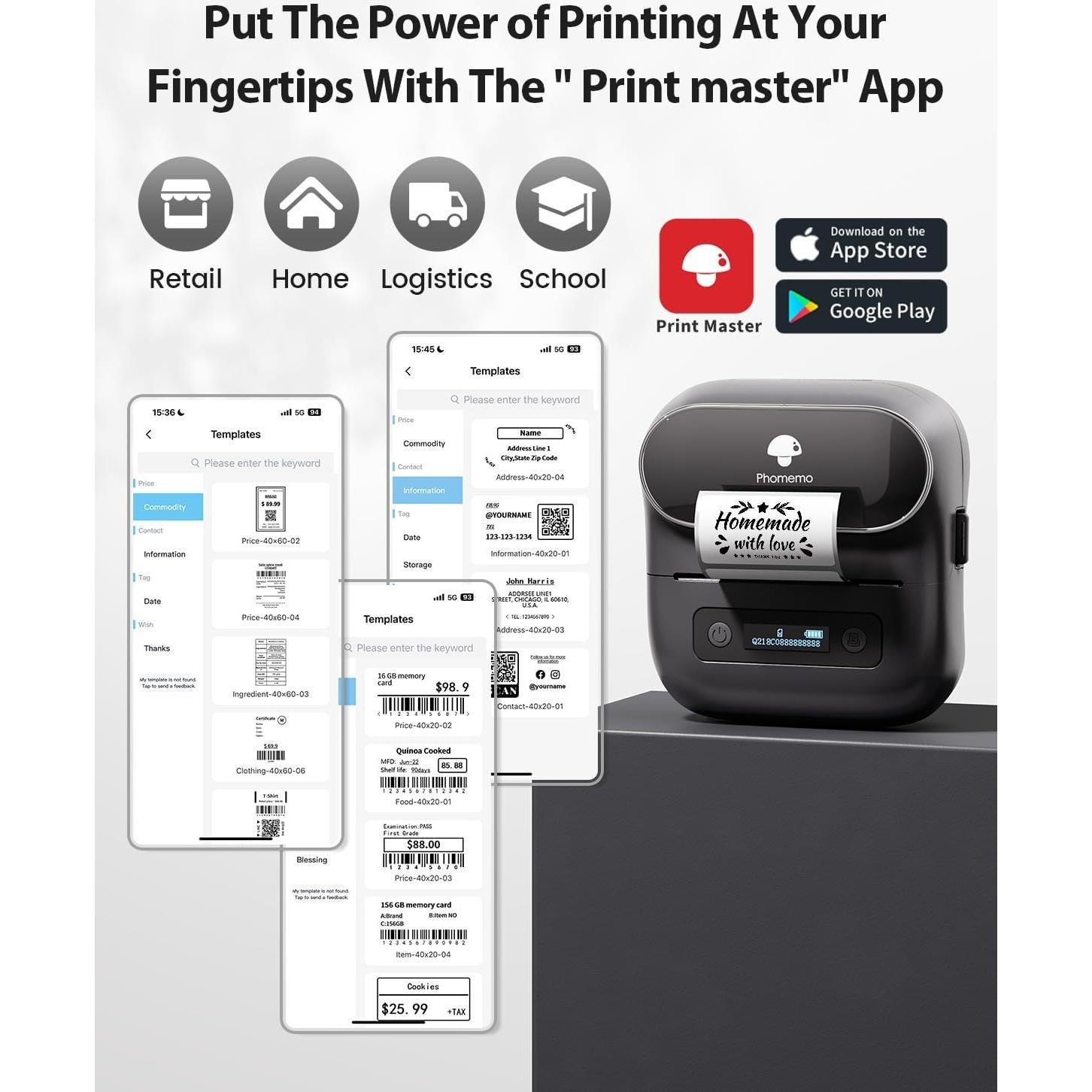 Impresora de Etiquetas Phomemo M220 Térmica Portátil 203 DPI
