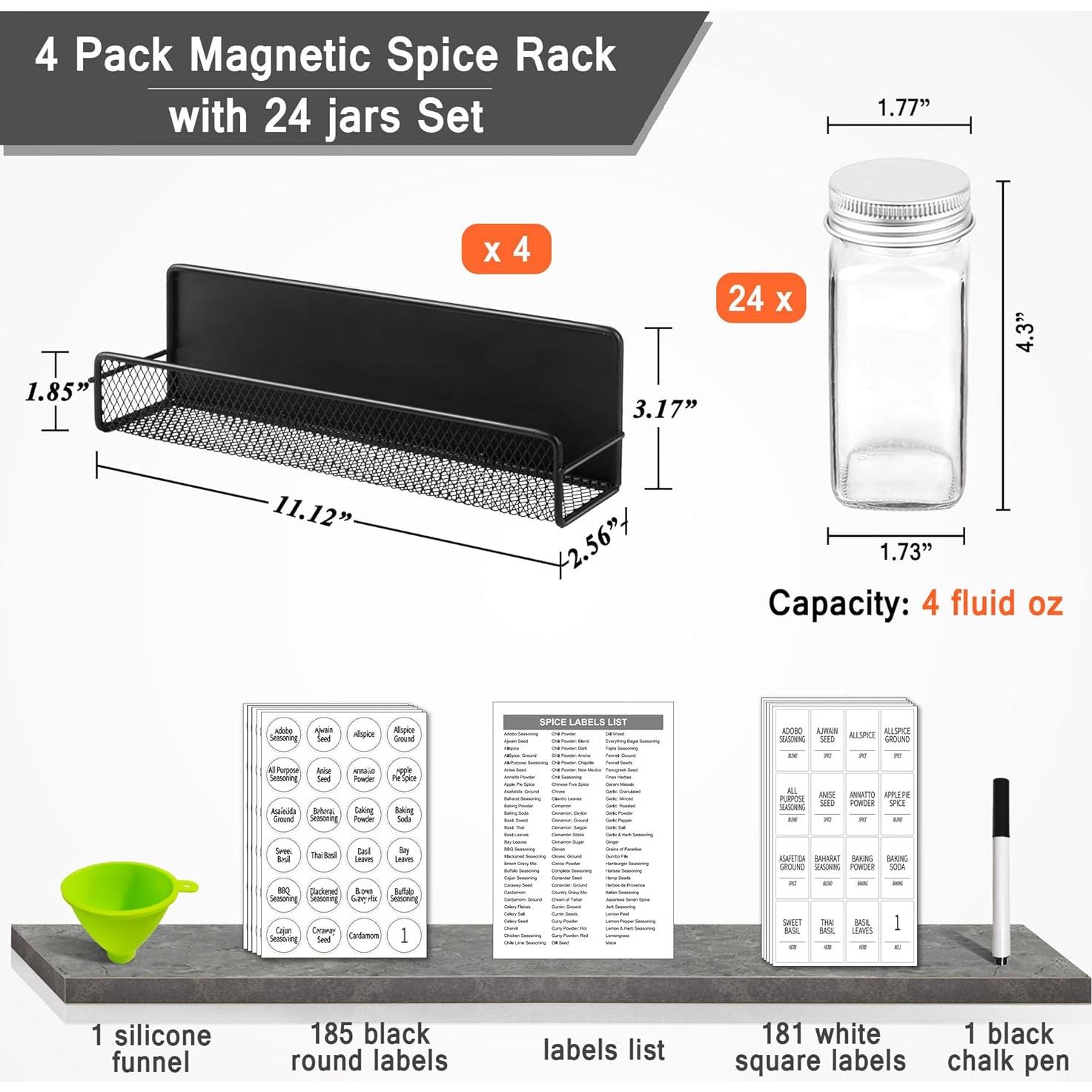 Estante Magnético para Especias Churboro - 4 Estantes + 24 Tarros 4oz