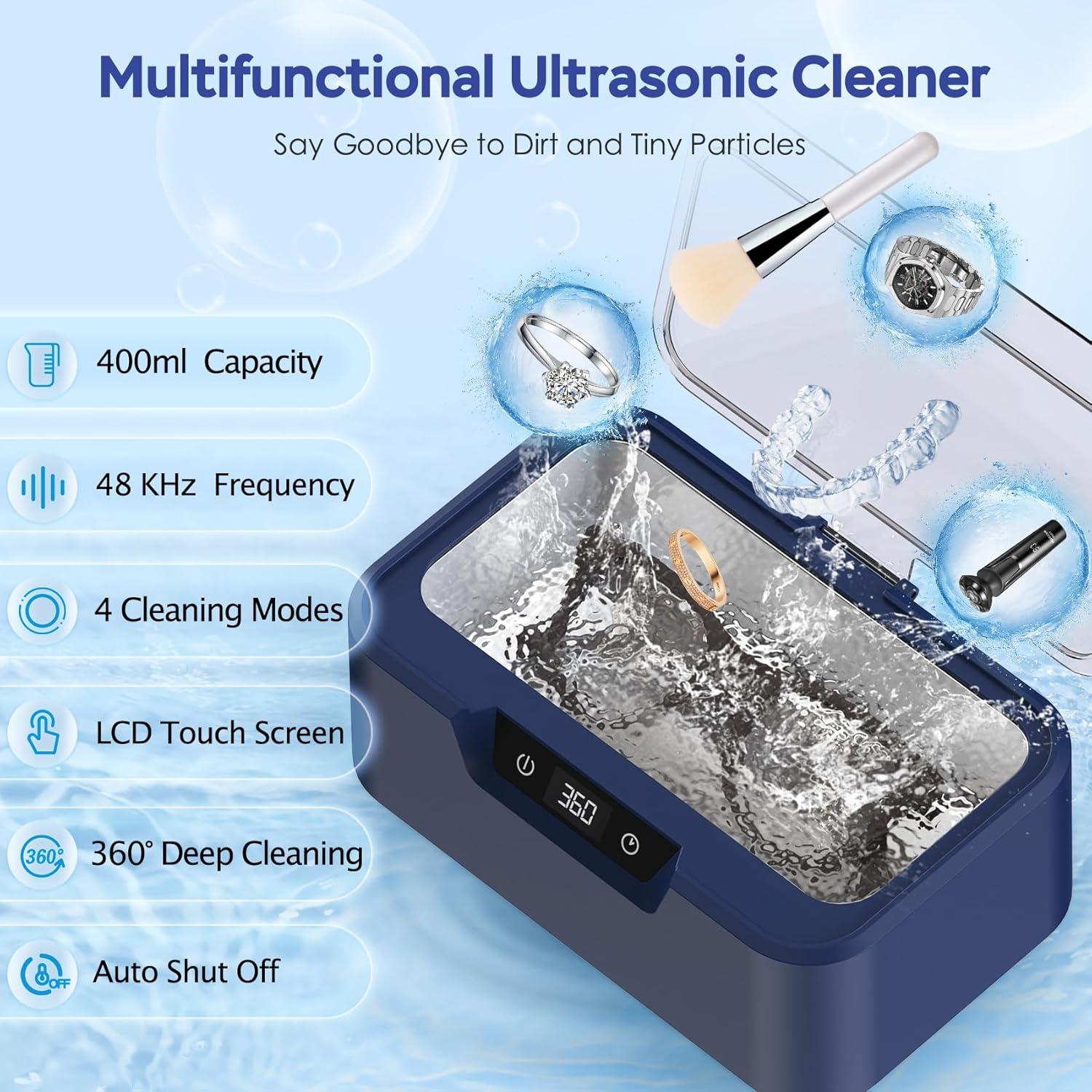 Limpiadora Ultrasónica de Joyas Klivvio 400ml 48kHz 24W