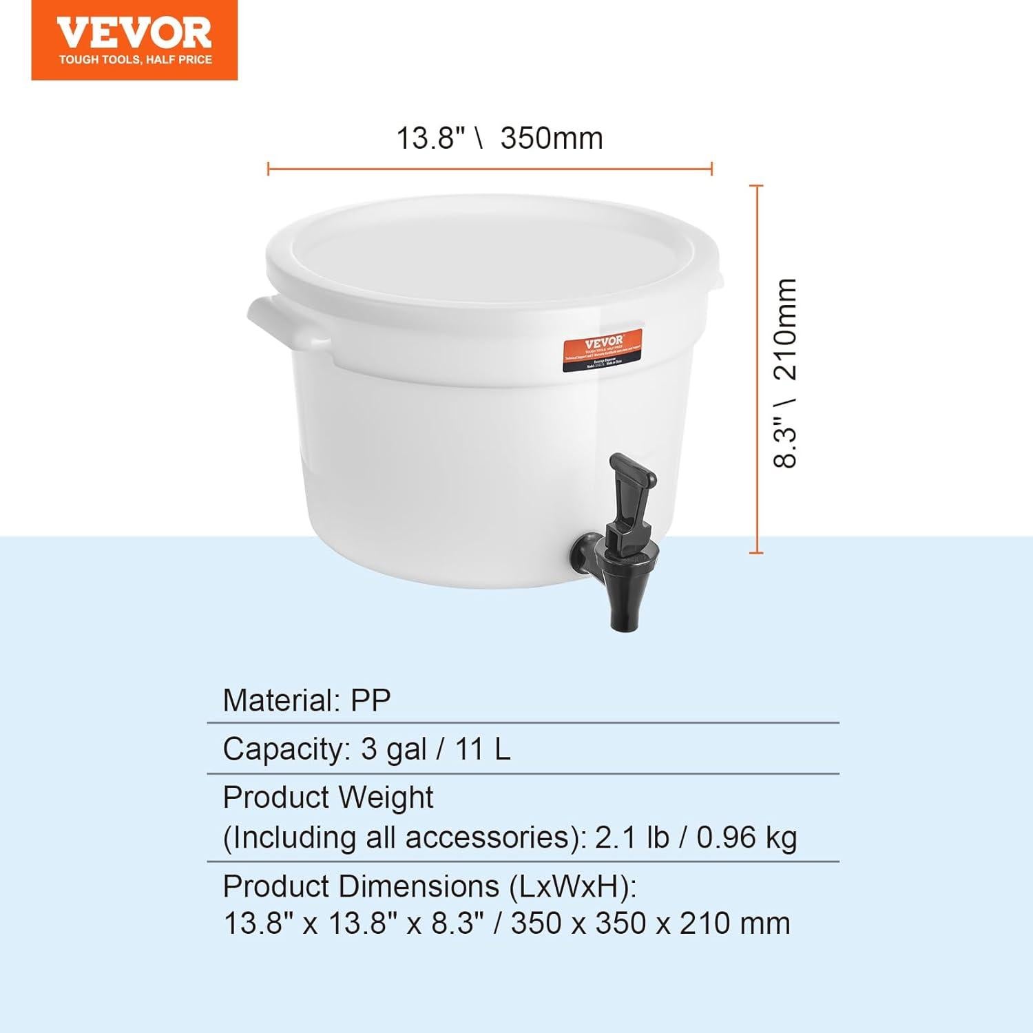 Dispensador de Bebidas VEVOR 11.36L con Grifo y Tapa