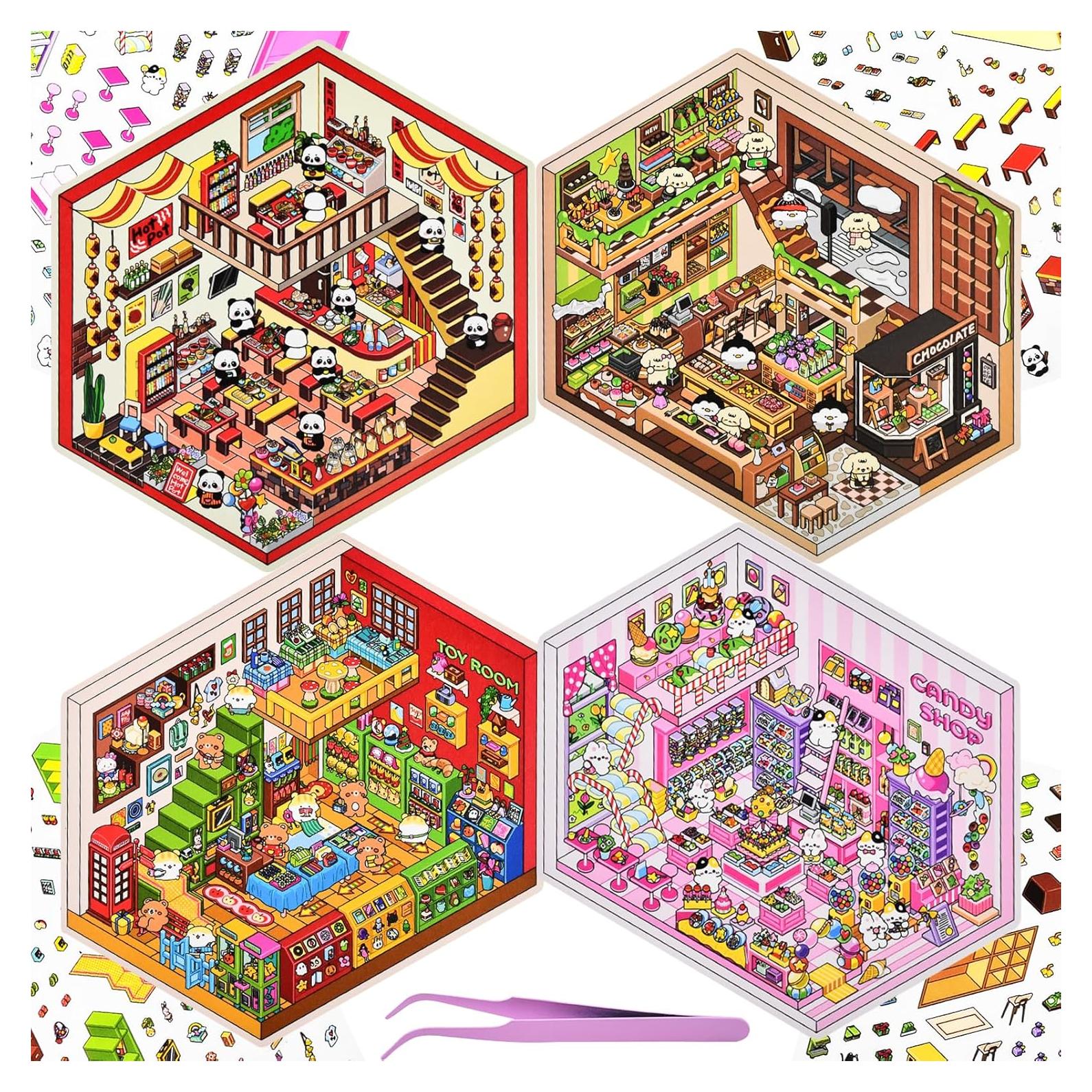 4 Sets Stickers 3D Mini Casa DIY BROVITI - Manualidades Creativas