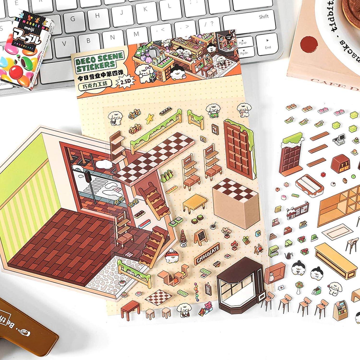 4 Sets Stickers 3D Mini Casa DIY BROVITI - Manualidades Creativas
