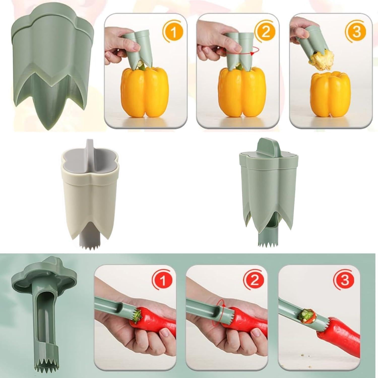 Removedor de Semillas de Pimiento Kerrtoa 2 en 1 Verde 0.45 kg