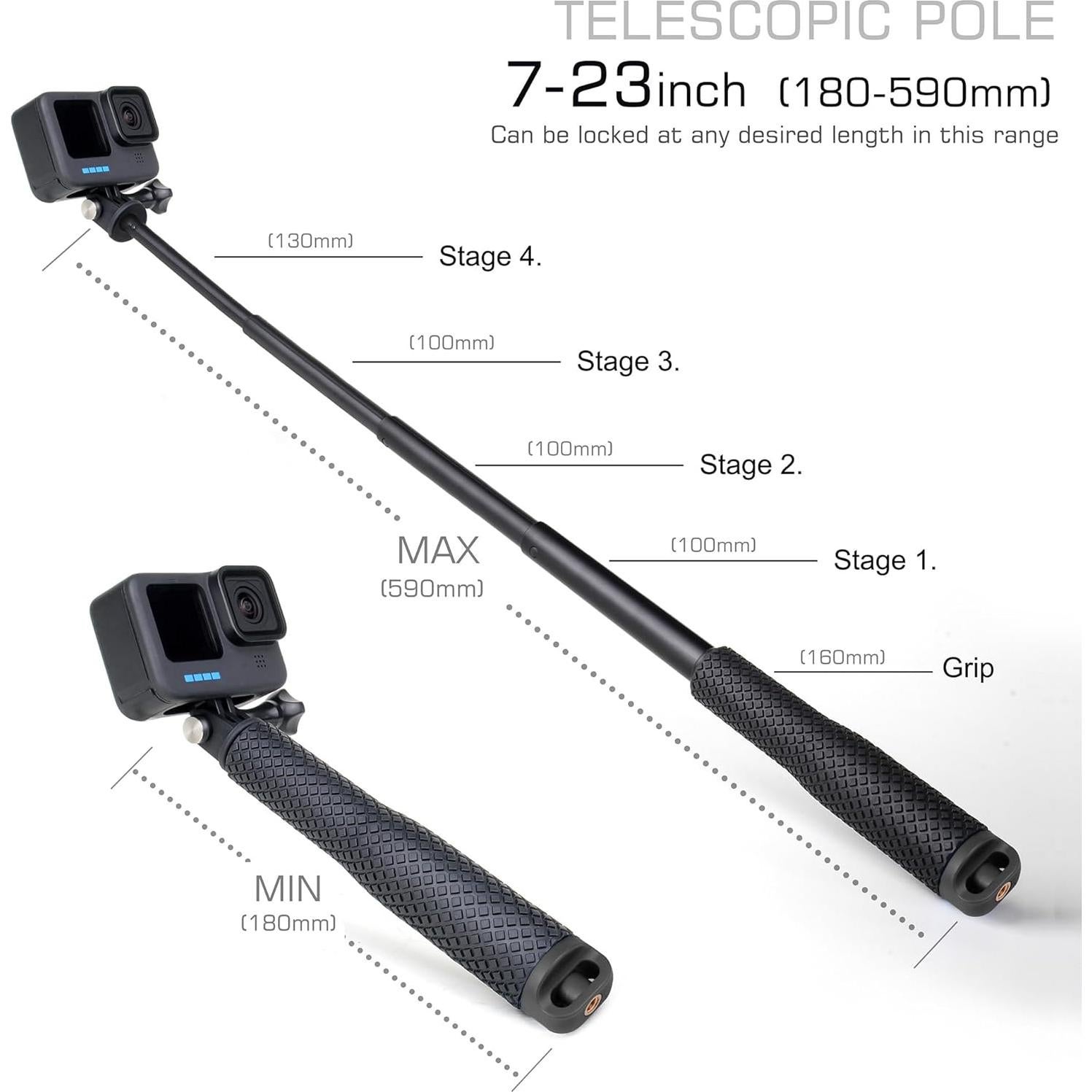 Palo de Selfie Impermeable GEPULY 58 cm Ajustable para GoPro