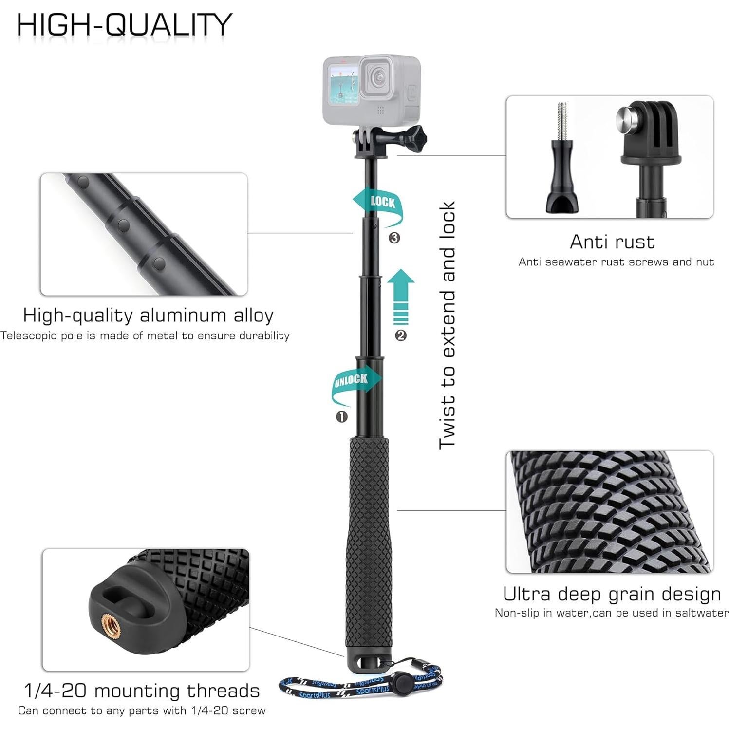 Palo de Selfie Impermeable GEPULY 58 cm Ajustable para GoPro