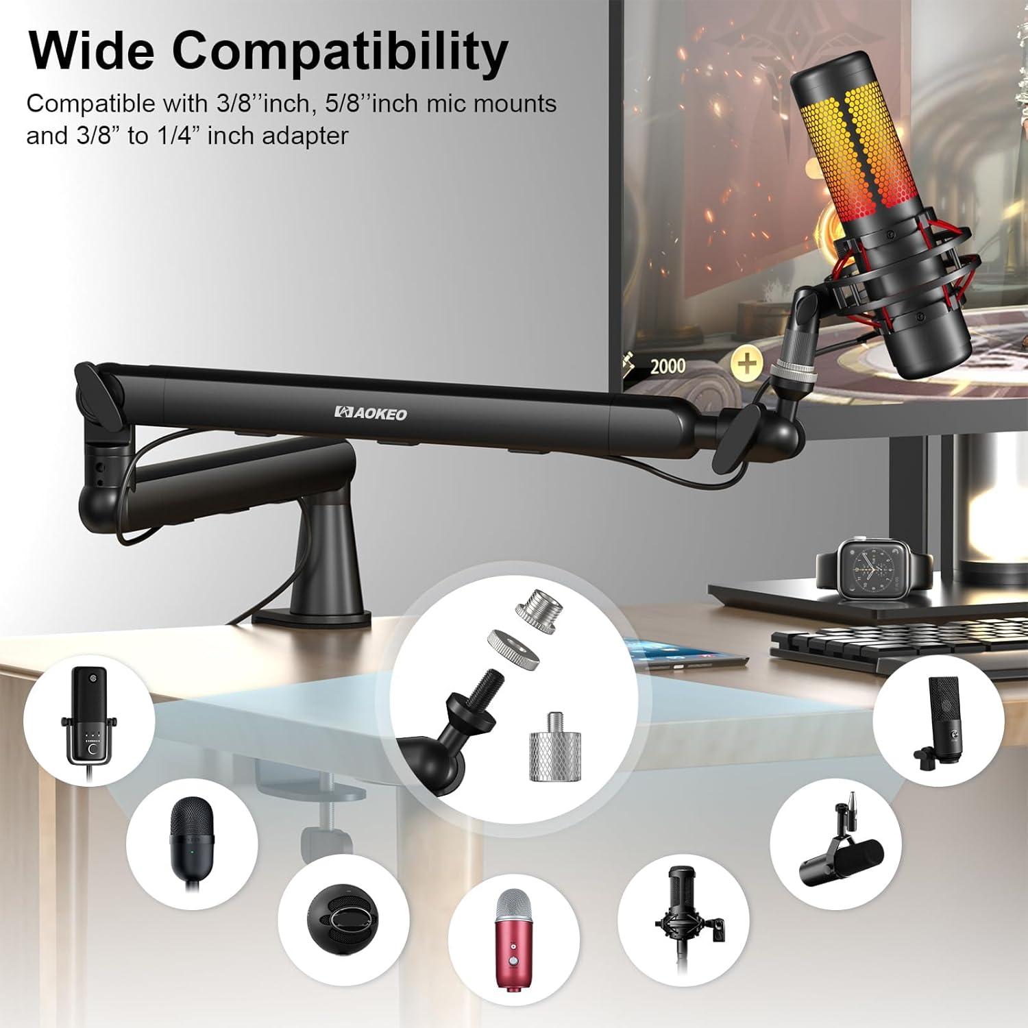 Brazo de Micrófono Aokeo AK-55 Ajustable Negro para Escritorio