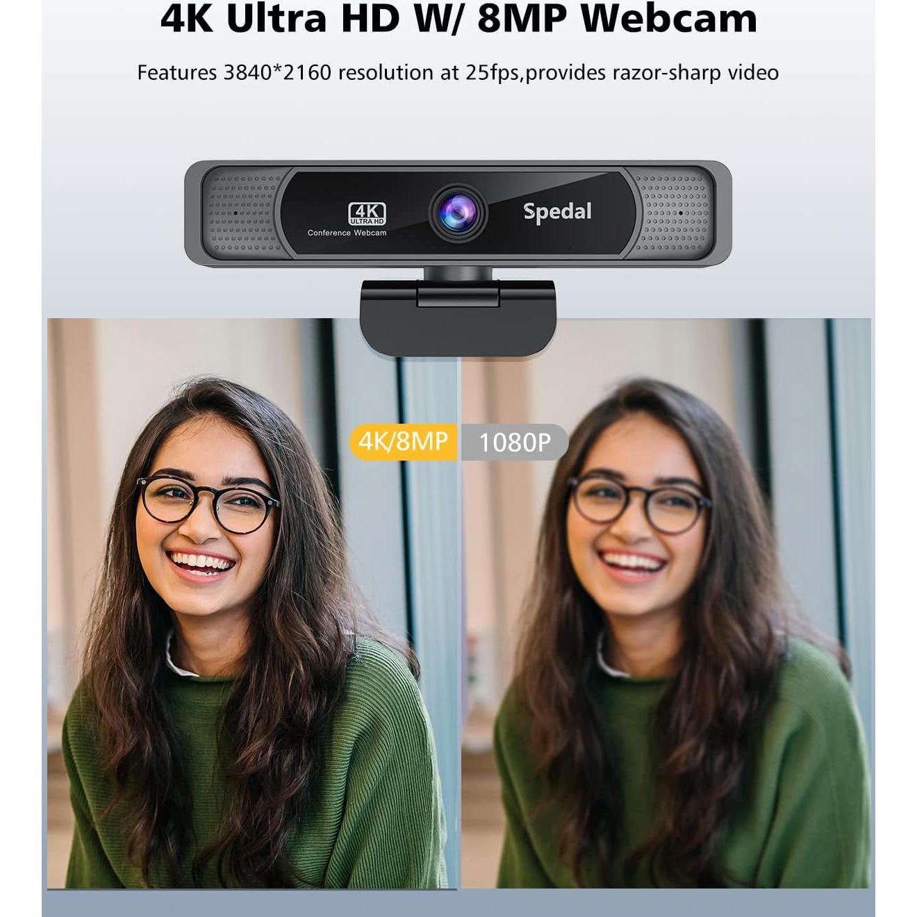 Cámara Web Spedal 4K UHD con Doble Micrófono y Control Remoto