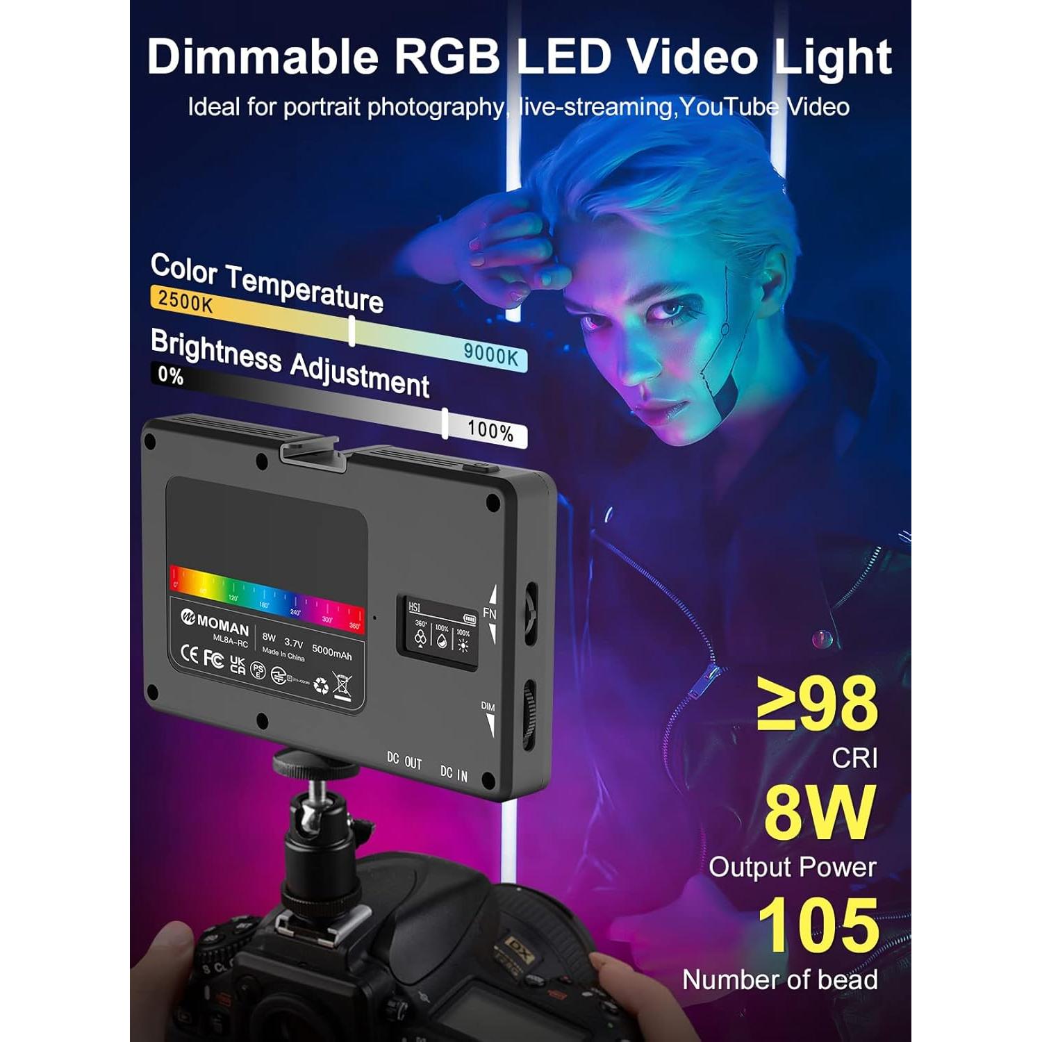 Luz LED Bi-Color Moman ML8A-RC 5000mAh Regulable 2500-9000K