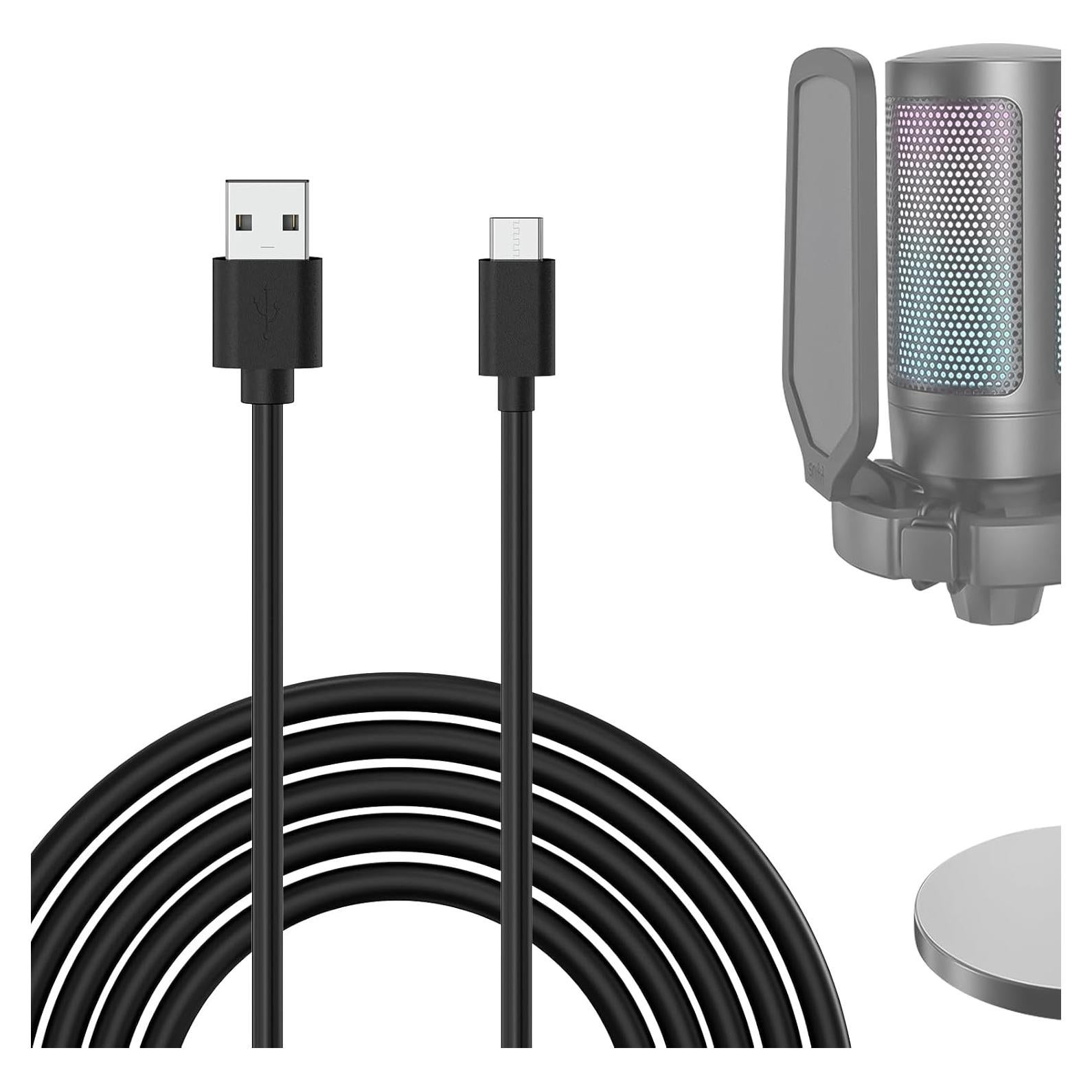 Geekria for Creators USB A to Type C Microphone Cable 10 ft / 3 M, Compatible with FIFINE AmpliGame A6, HyperX QuadCast S, SoloCast, Logitech G Yeti GX, TONOR TC30 Mic Cord (Black)