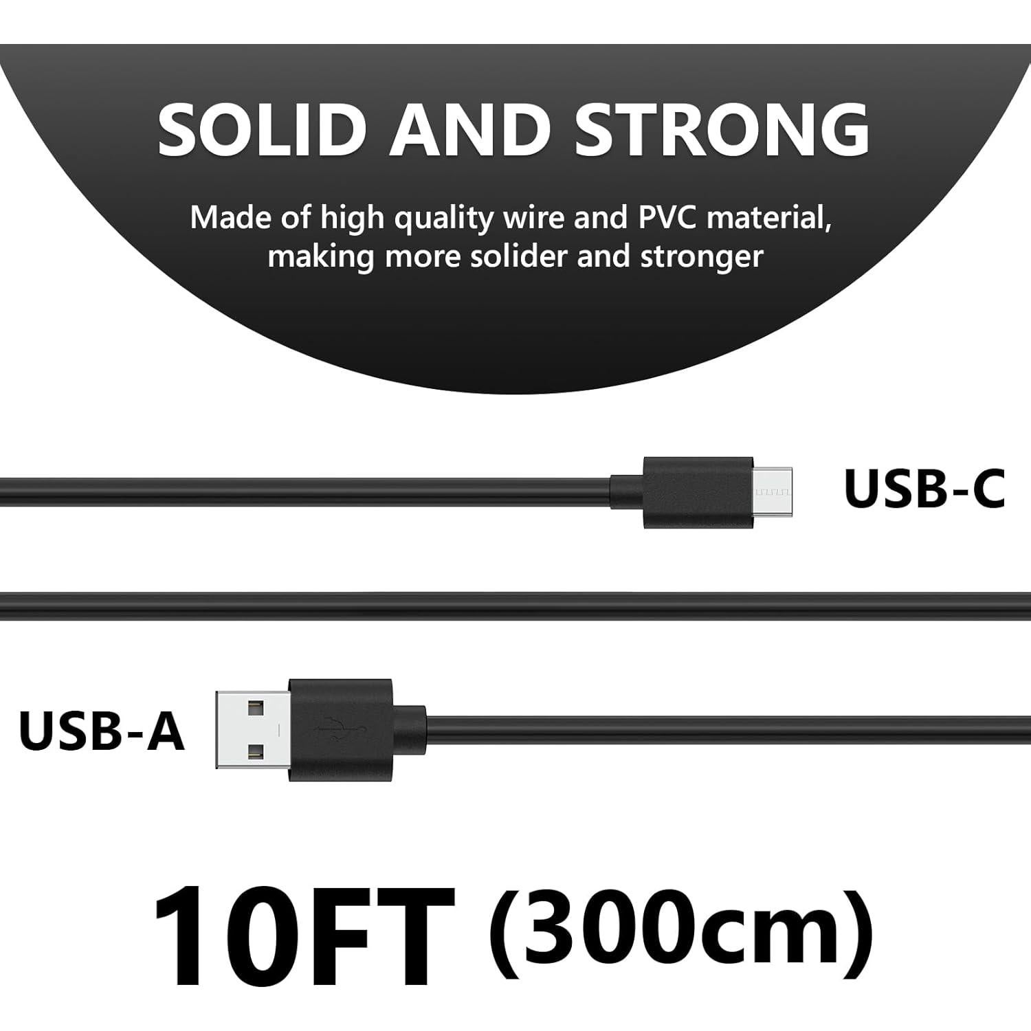 Geekria for Creators USB A to Type C Microphone Cable 10 ft / 3 M, Compatible with FIFINE AmpliGame A6, HyperX QuadCast S, SoloCast, Logitech G Yeti GX, TONOR TC30 Mic Cord (Black)