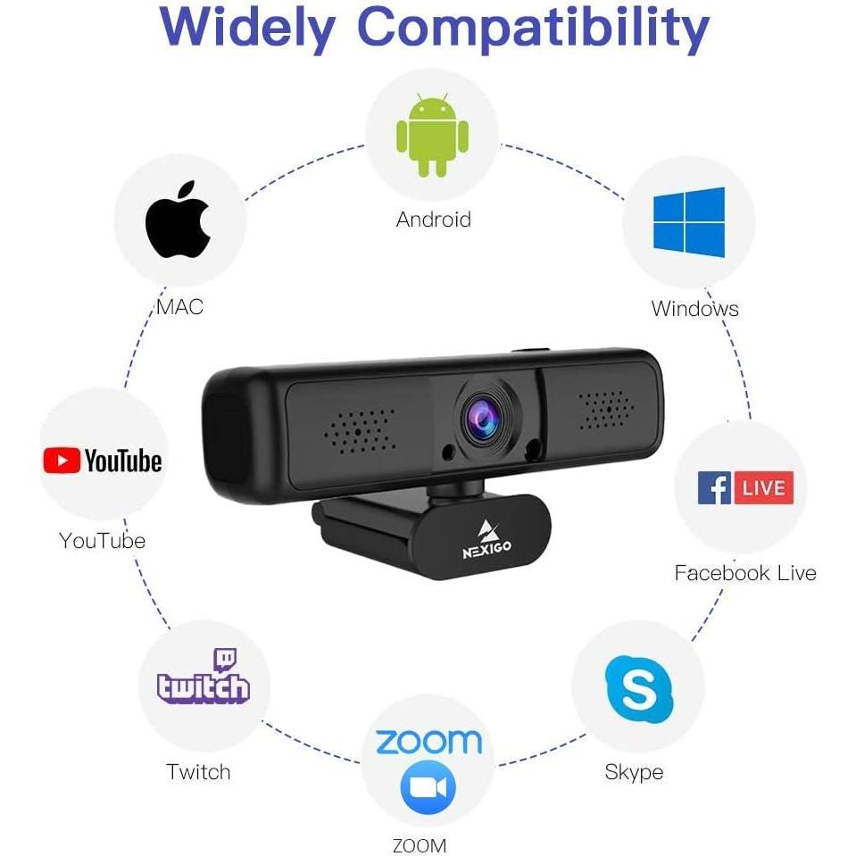 NexiGo N650 2K QHD Webcam with 3X Digital Zoom and Privacy Cover, USB Streaming Web Camera, 80 Degree Widescreen for Online Class Zoom Meeting Skype Teams, PC Mac Laptop Desktop (Renewed)
