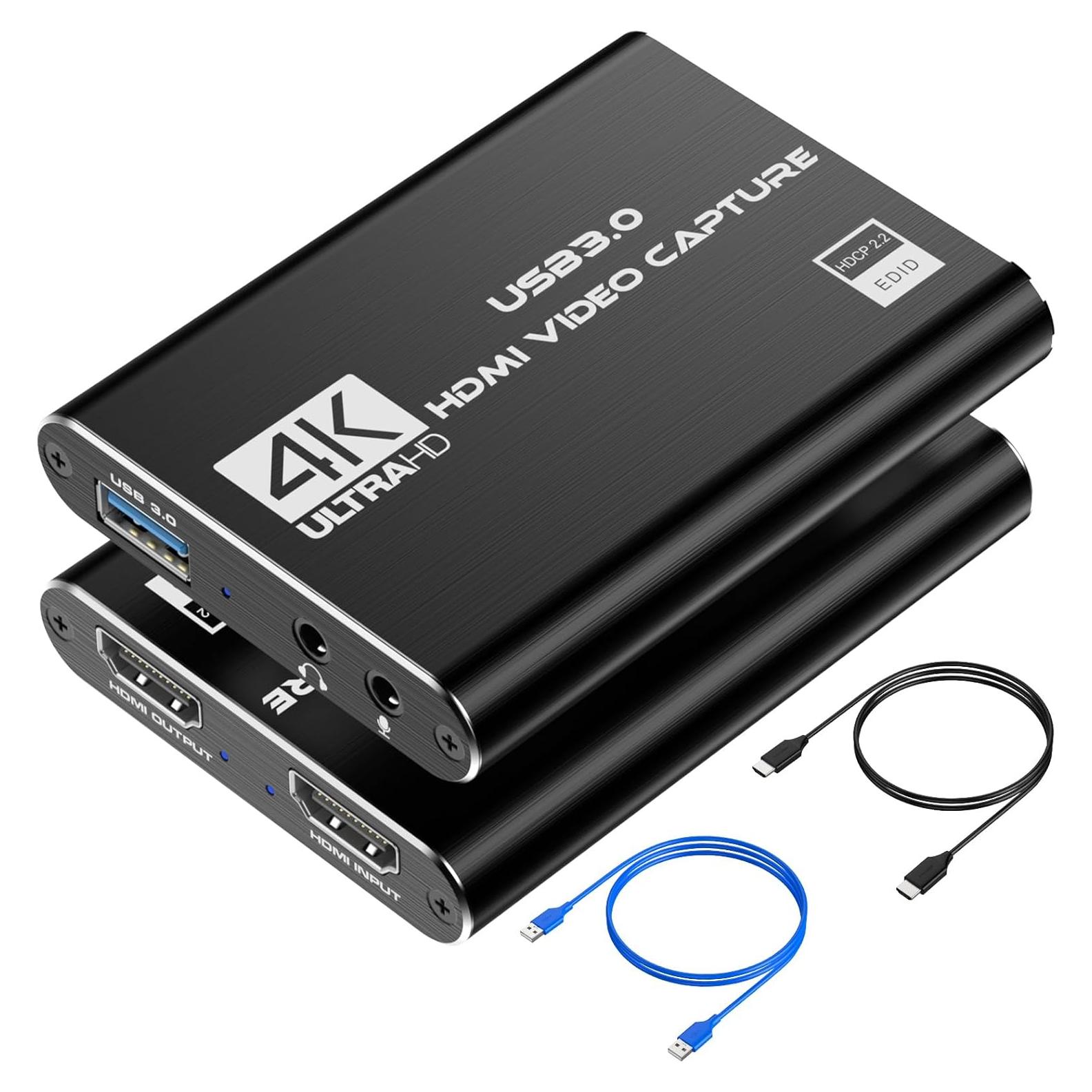 Capture Card, HDMI USB3.0 Capture Card Nintendo Switch, Video Capture Card 4K 1080P 60FPS, Game Capture Card for Live Streaming, Video Conference, Recording, Works with PS4/PS5/PC/OBS/DSLR