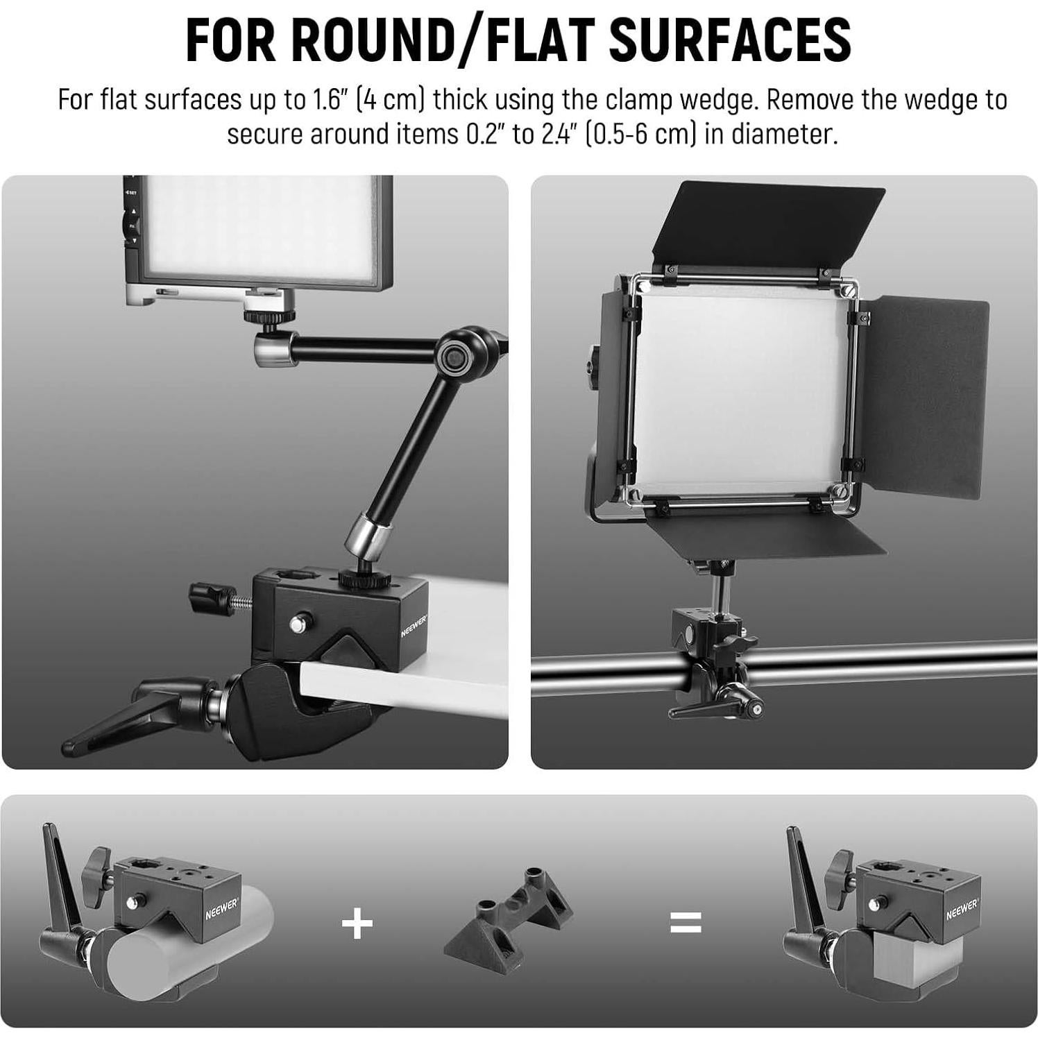 NEEWER Super Clamp with 5/8" Stud, Spring Lock, 2.4" Jaw Grip Heavy Duty Crab Pole Clamp for Round Pipe Flat Surface, for Photography Studio Camera Lighting Mounting, Max Load 33lb/15kg, UA017