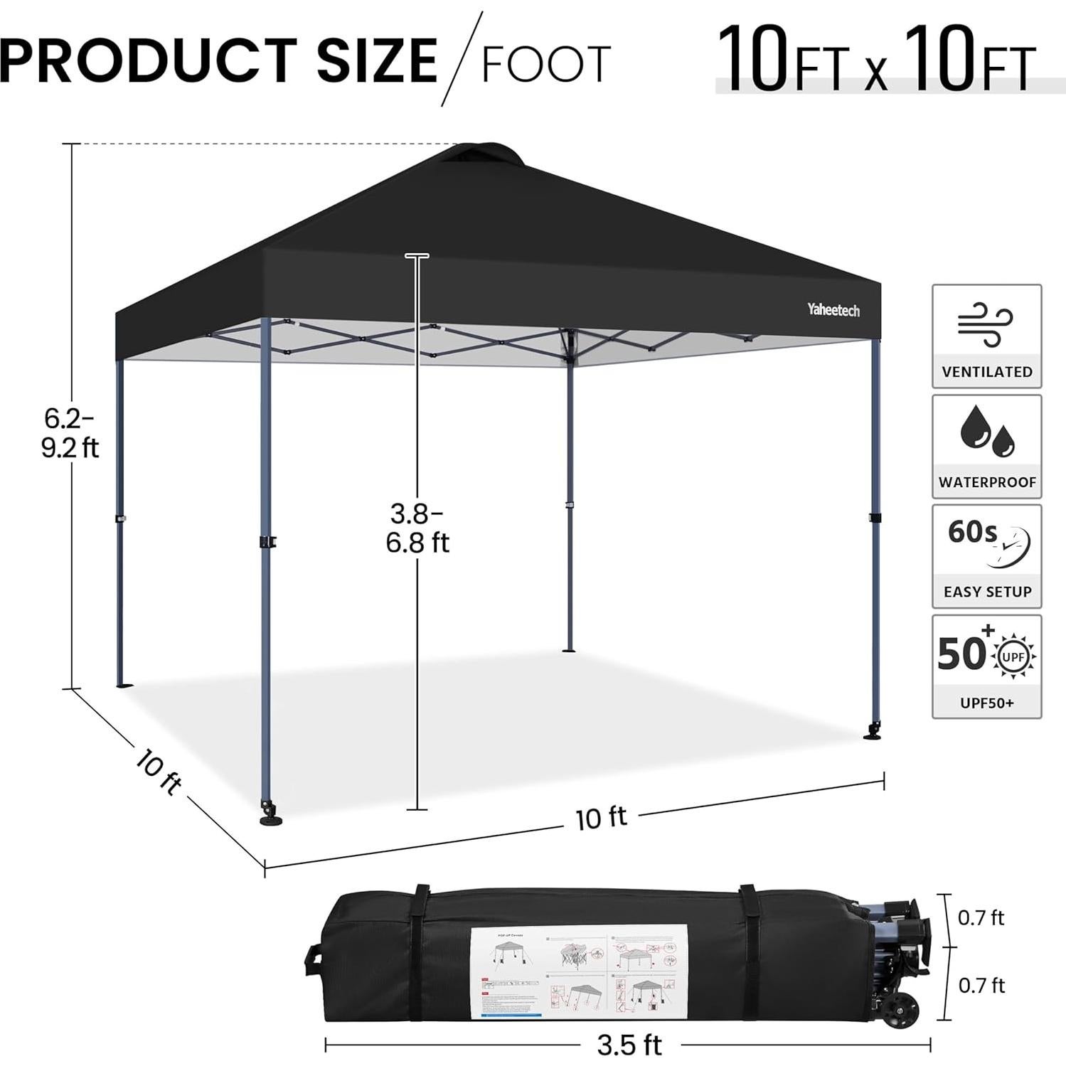 Carpa Plegable Yaheetech 3.05x3.05m Impermeable con Ruedas