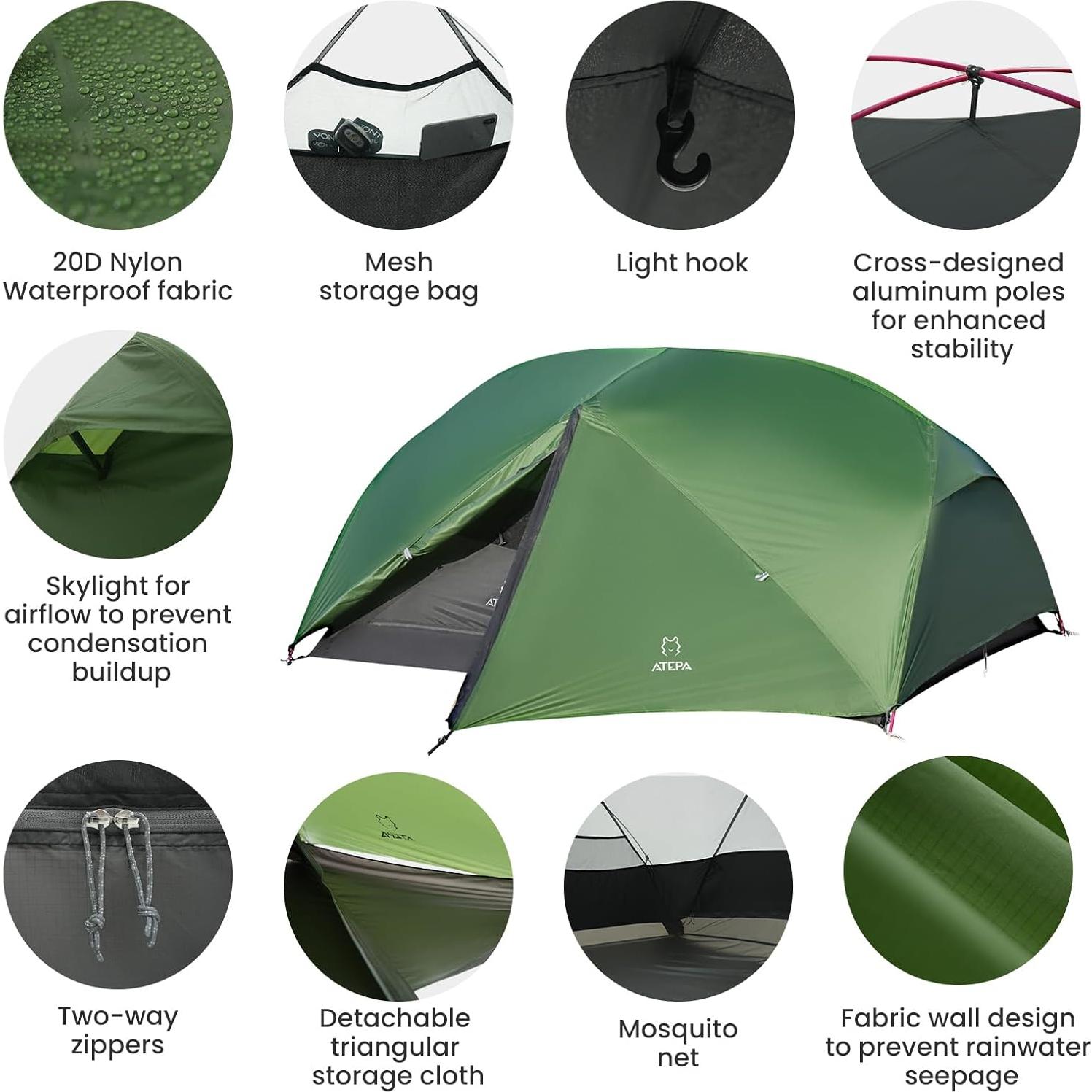 Tienda de Camping ATEPA Ultraligera 2 Personas Impermeable