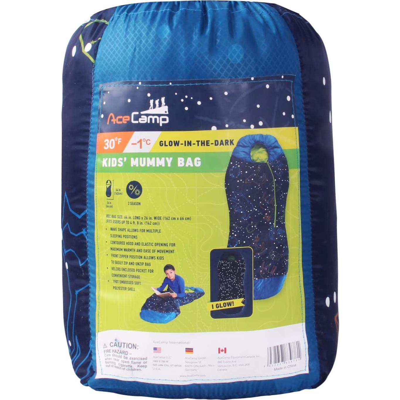 Saco de dormir mumia AceCamp azul para niños - 0°C, impermeable