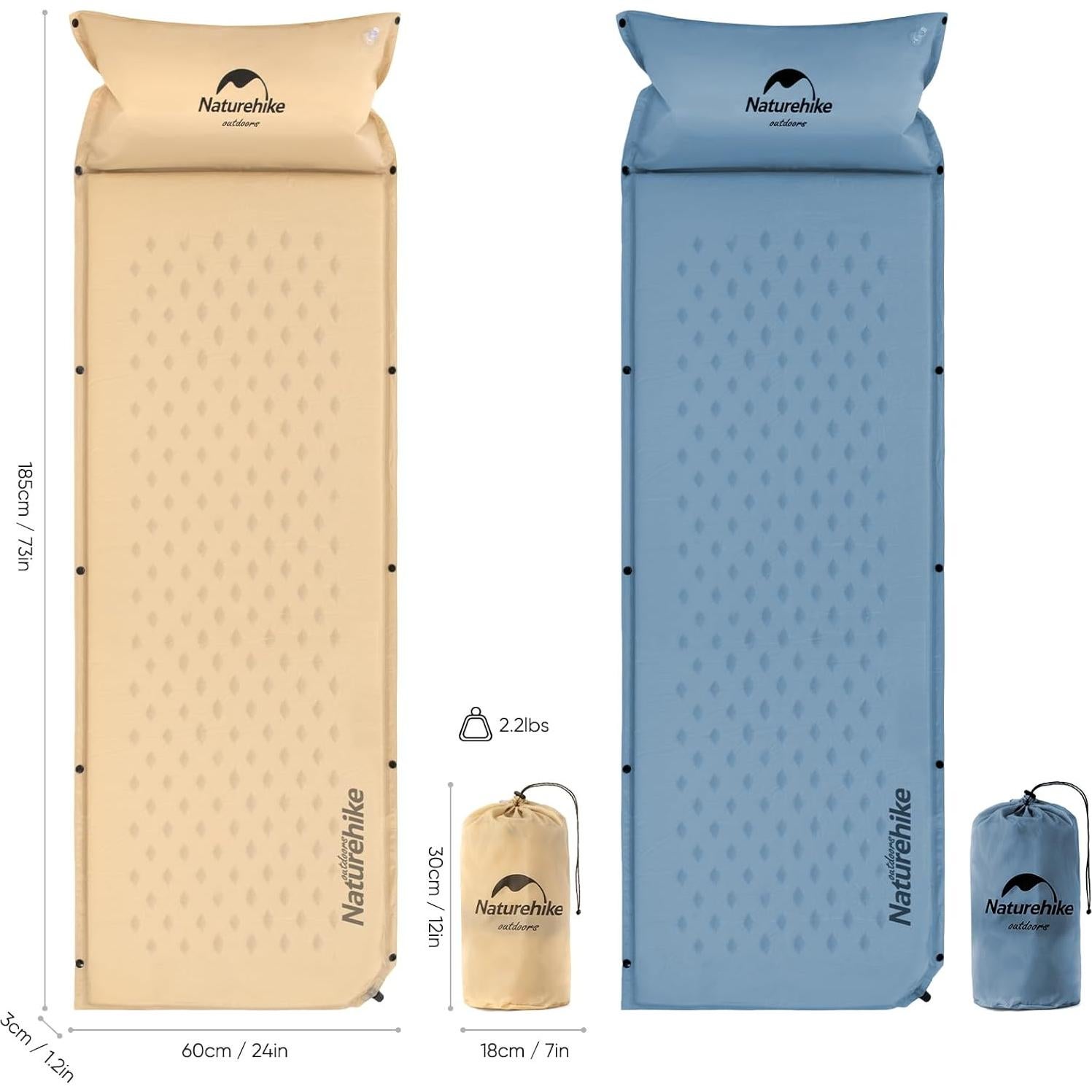 Almohadilla de Dormir Autoinflable Naturehike D01 Individual Azul