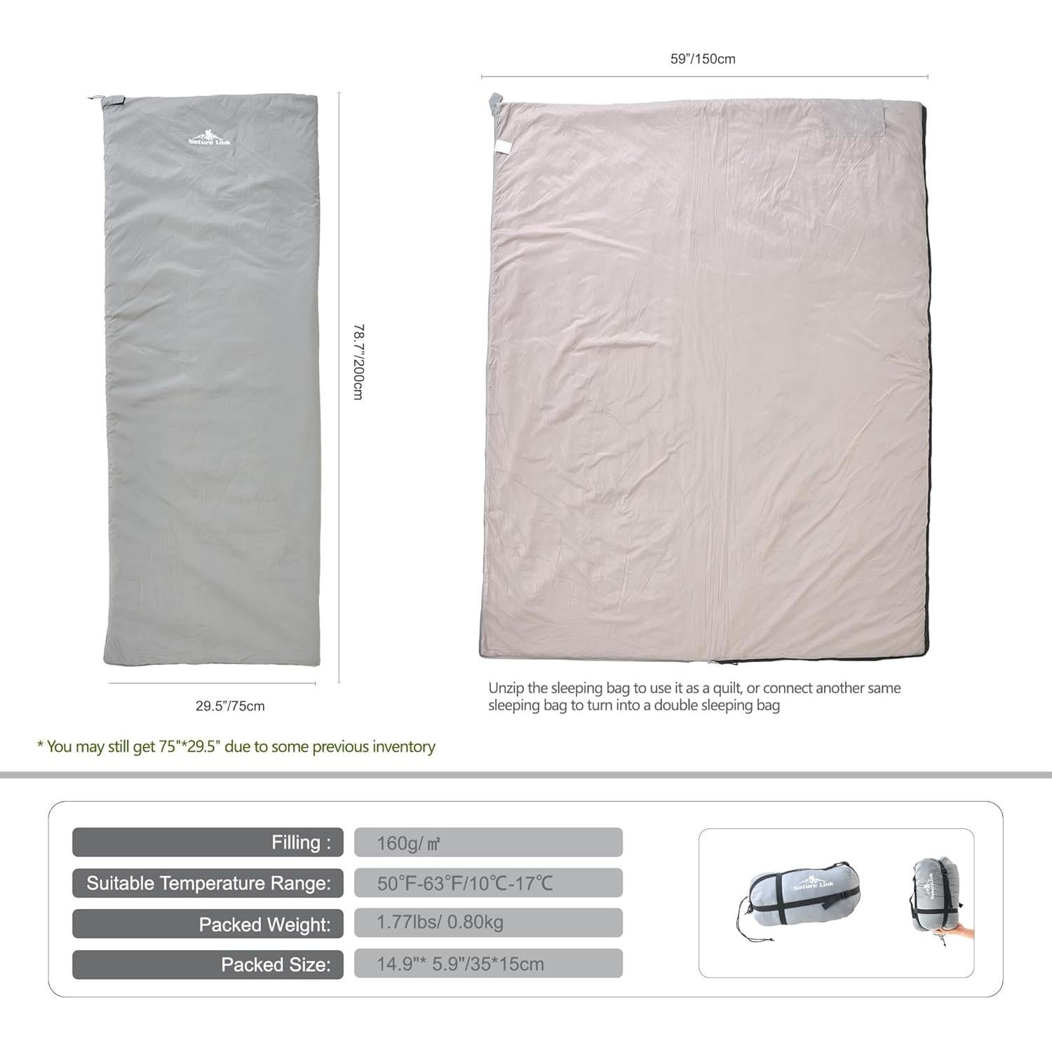 Saco de Dormir Ultraligero Nature Link Zoysia-001 0.8kg 10-17°C