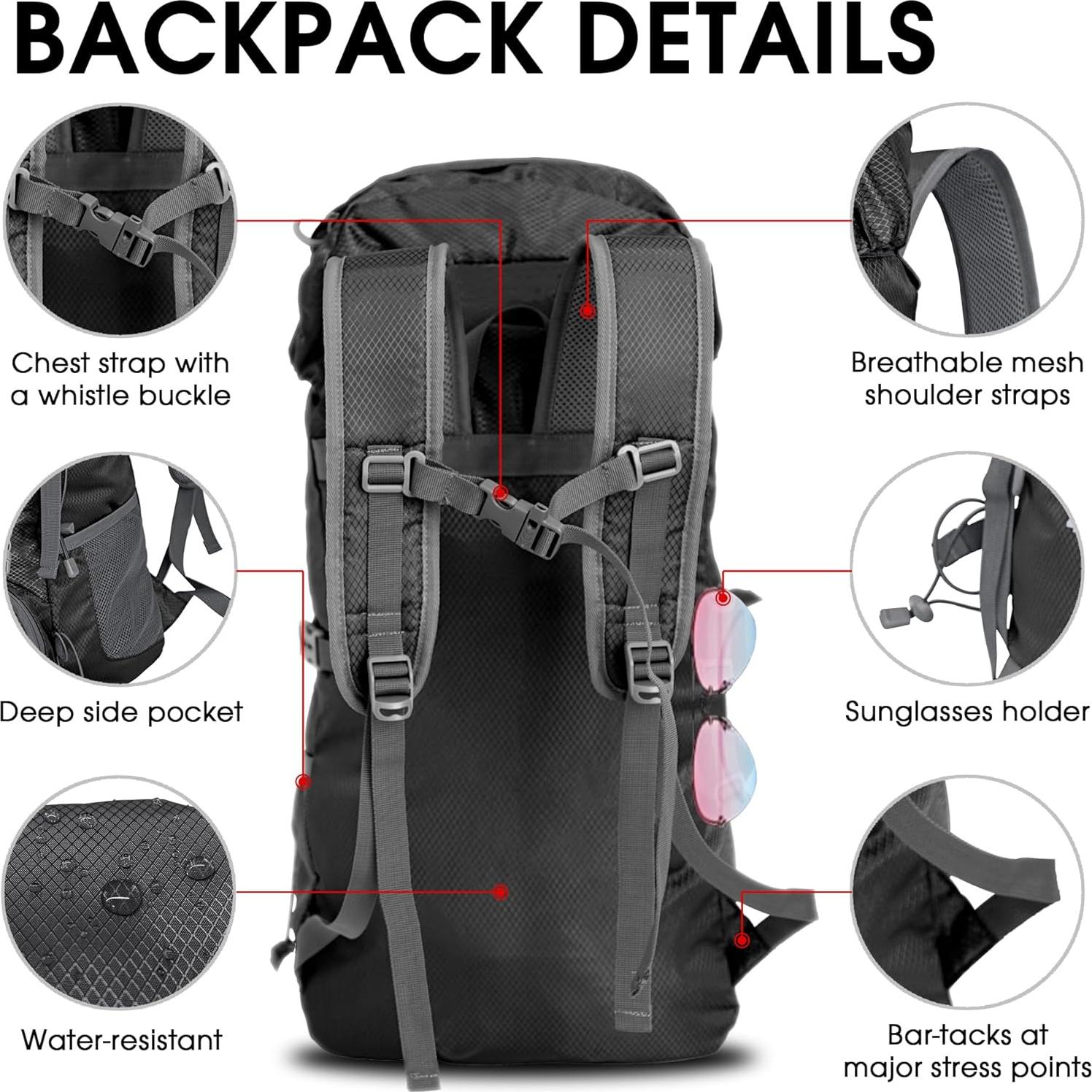 Mochila de Senderismo 4Monster Plegable 32L Resistente al Agua