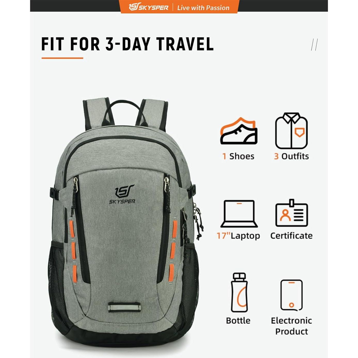 Mochila de Senderismo SKYSPER 30L Gris - Ligera y Ergonómica