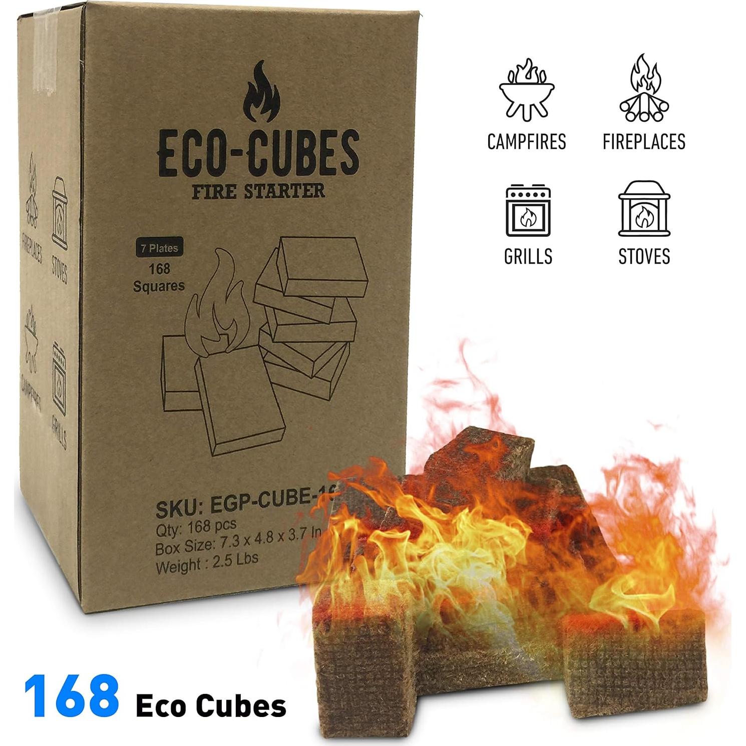 EasyGo Product Eco Cubes - Fire Starter Squares - Great Lighter for Chimney, Charcoal Grill, Fireplace, Campfire, Pellet