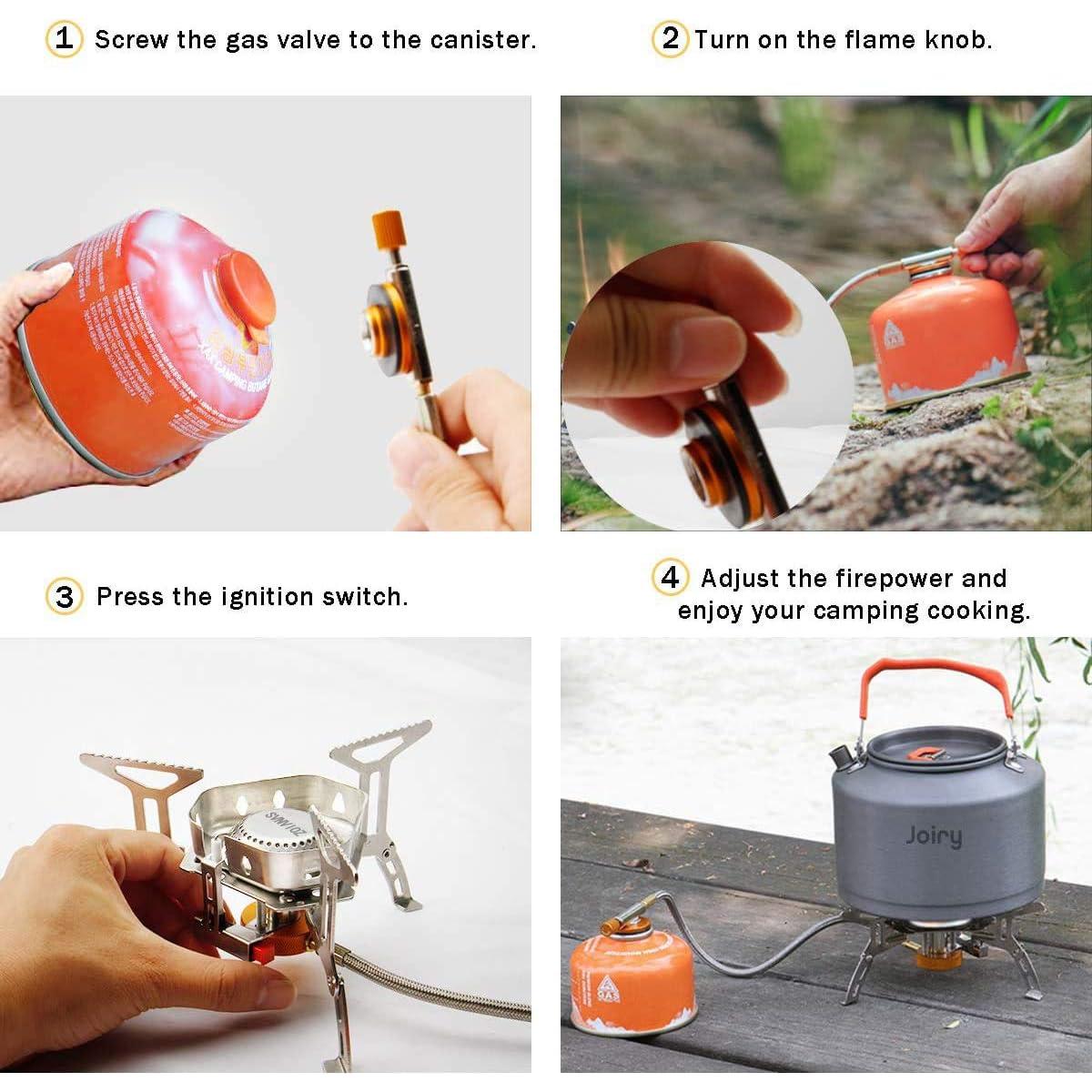 SVNVIOZ Camping Stove Windproof Backpacking Stove with Piezo Ignition, Plastic Storage Box, 2 Types Fuel Canister Adapters, Camping Gear Portable Stove for Outdoor Camping Hiking Cooking