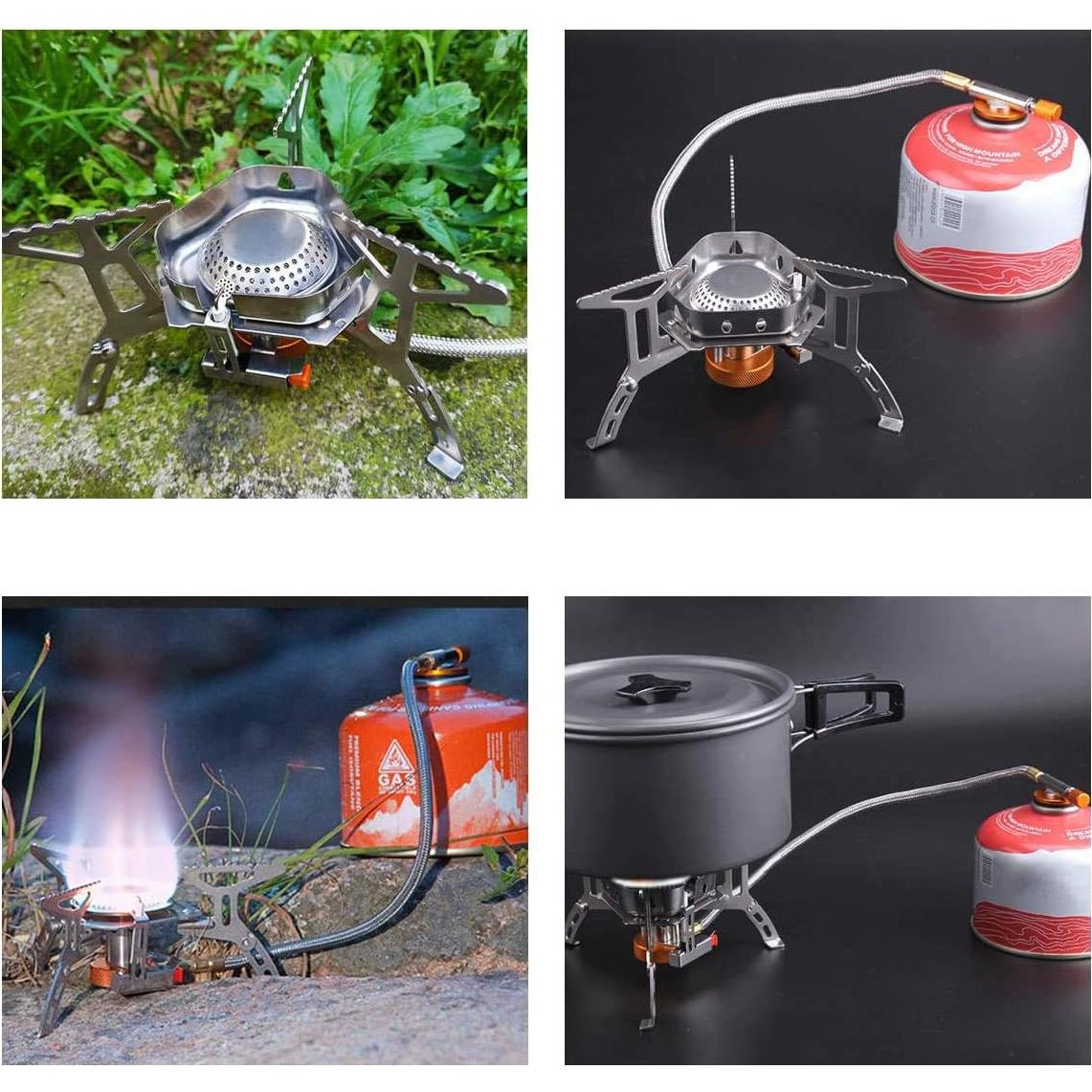 SVNVIOZ Camping Stove Windproof Backpacking Stove with Piezo Ignition, Plastic Storage Box, 2 Types Fuel Canister Adapters, Camping Gear Portable Stove for Outdoor Camping Hiking Cooking
