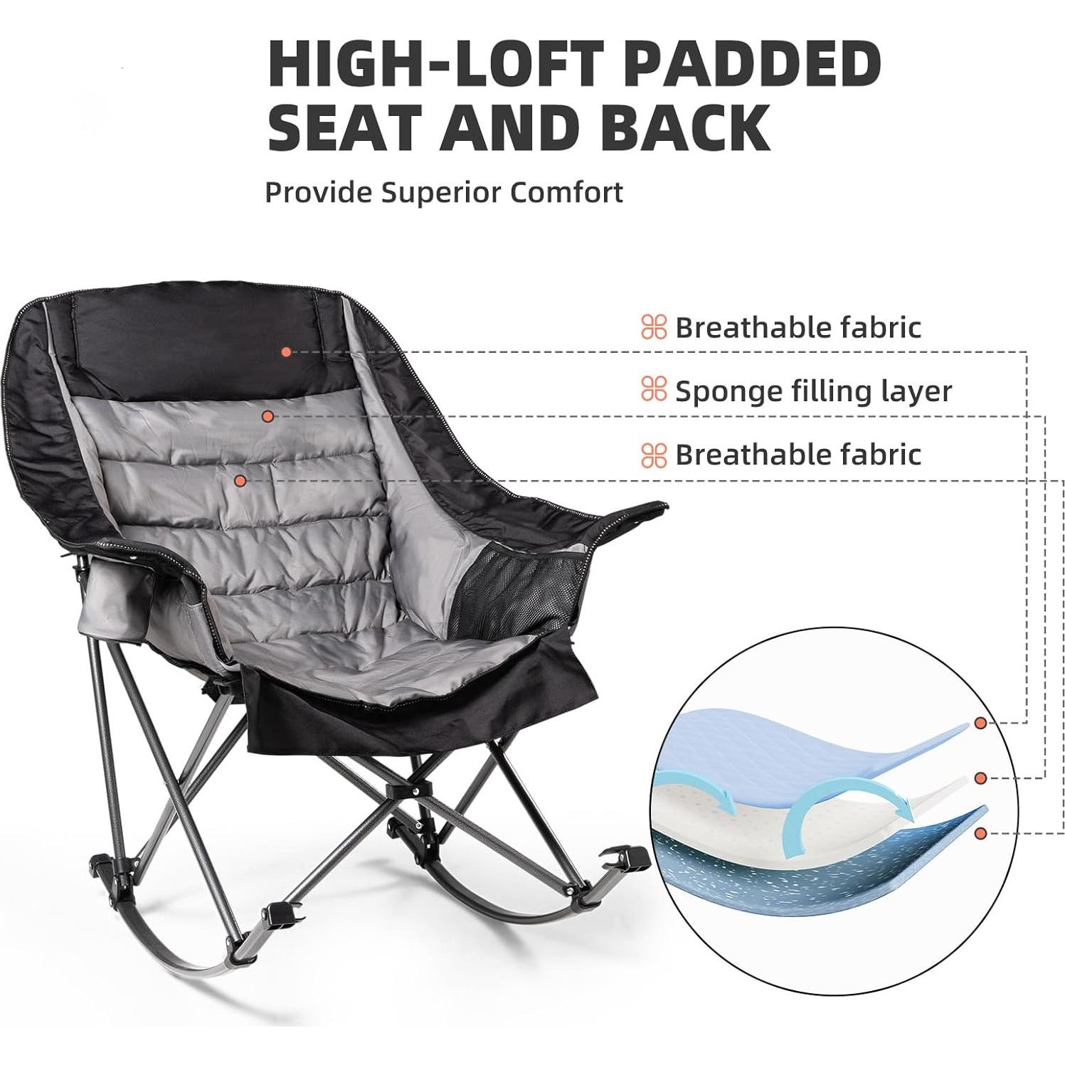 Silla de Camping Mecedora Foristrail Acolchada 181kg Plegable