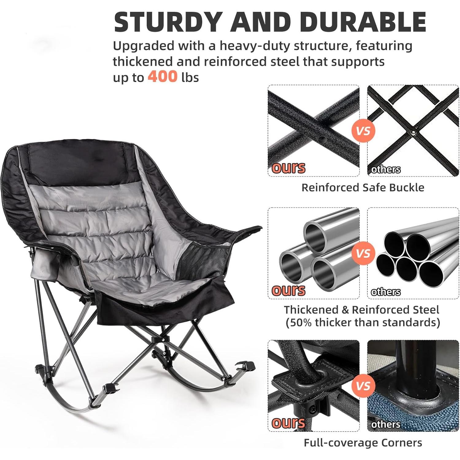 Silla de Camping Mecedora Foristrail Acolchada 181kg Plegable