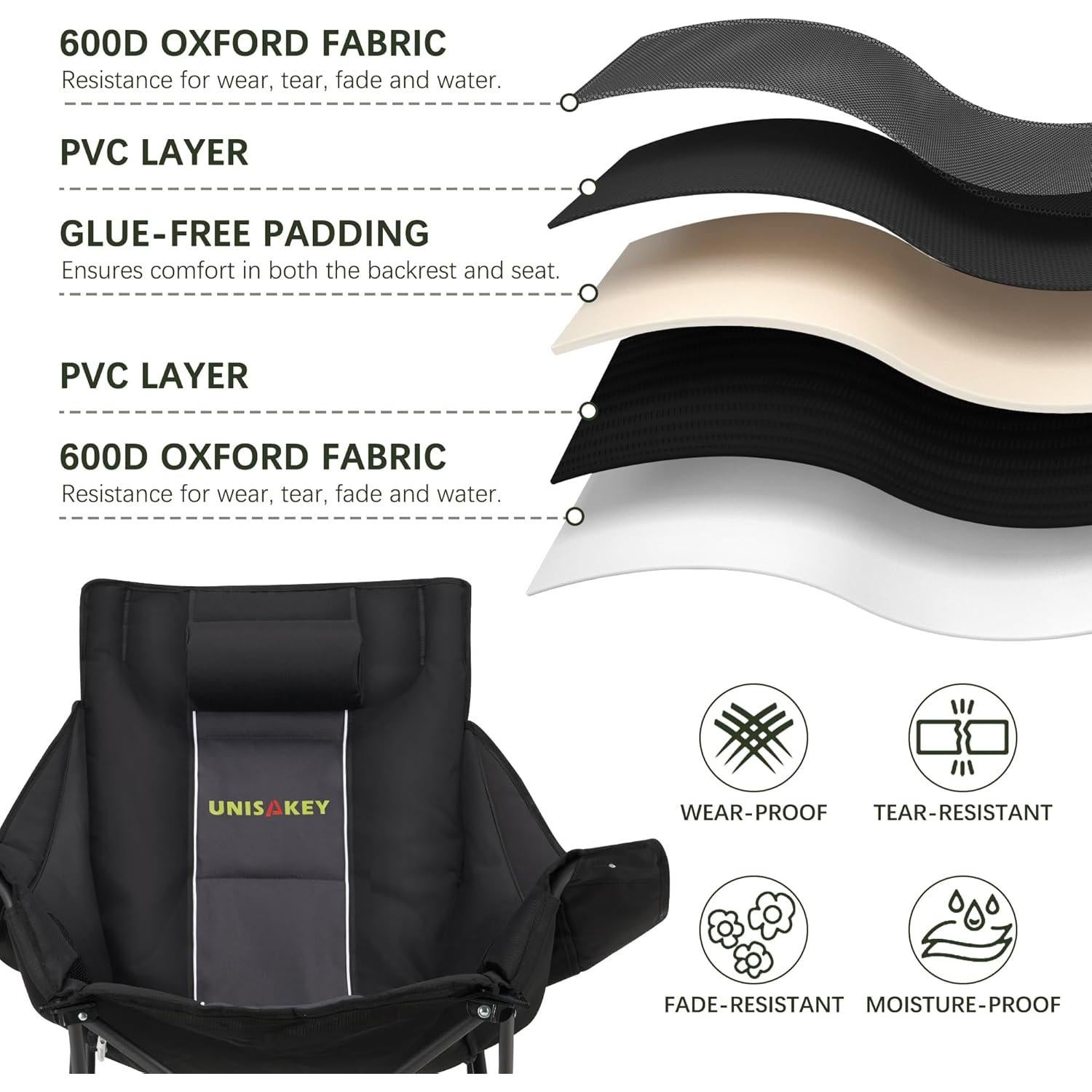 Oversized Rocking Camping Chair with Headrest & Cup Holder - 400lbs Capacity, 600D Oxford Fabric, Easy Fold Portable Outdoor Rocker Chair for Camping, Backyard, Beach, Deep Gray