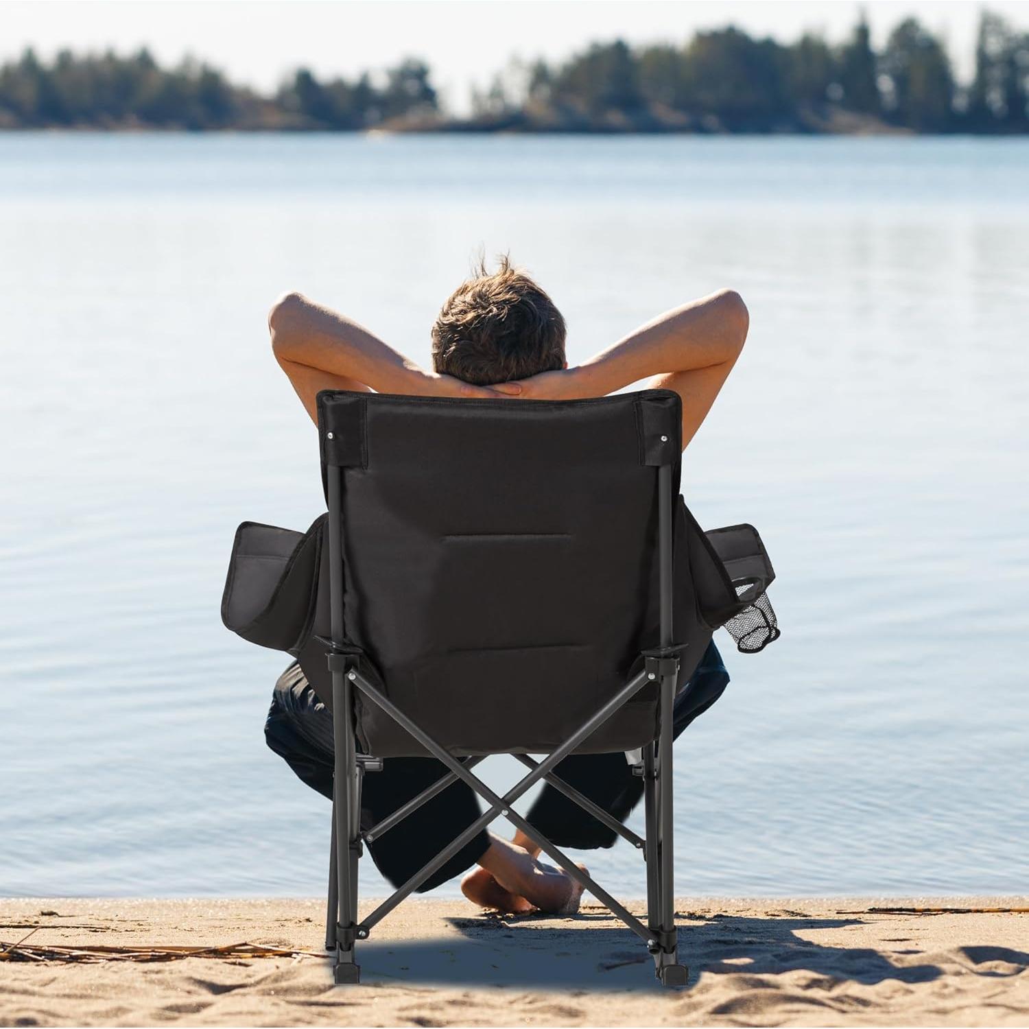 Oversized Rocking Camping Chair with Headrest & Cup Holder - 400lbs Capacity, 600D Oxford Fabric, Easy Fold Portable Outdoor Rocker Chair for Camping, Backyard, Beach, Deep Gray