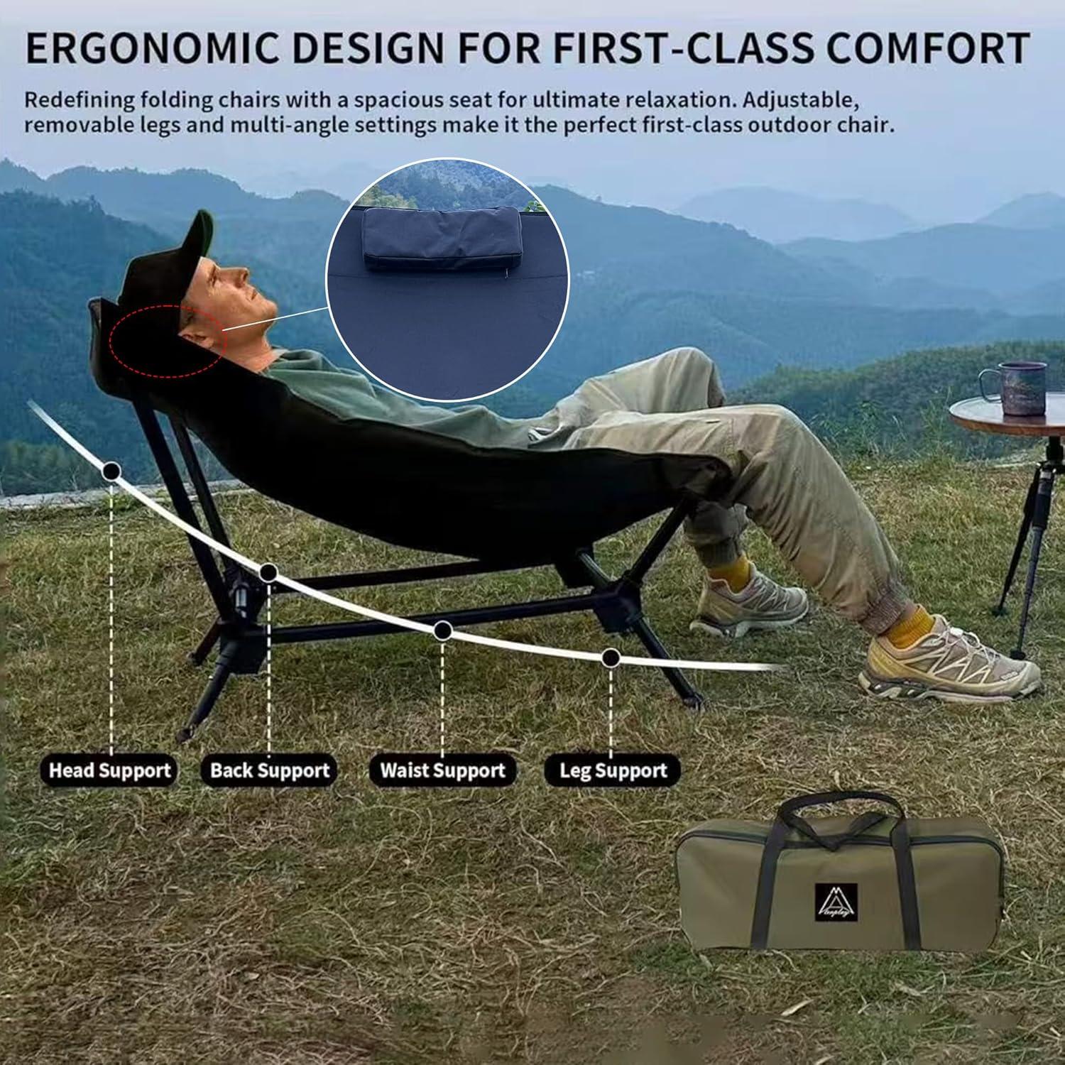 Silla de Camping Reclinable TENPLAY 2025 Verde Militar 150kg