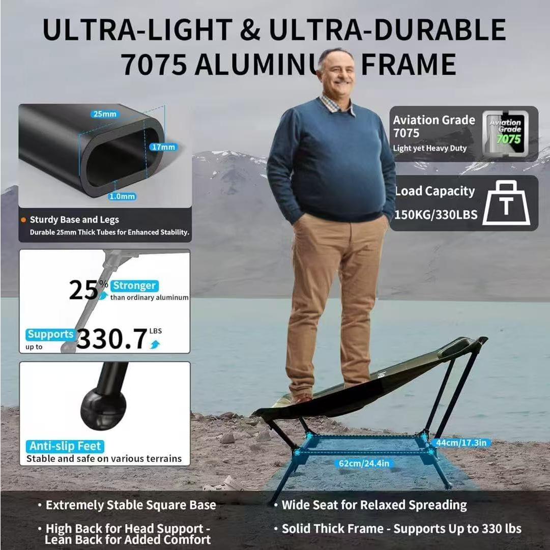 Silla de Camping Reclinable TENPLAY 2025 Verde Militar 150kg