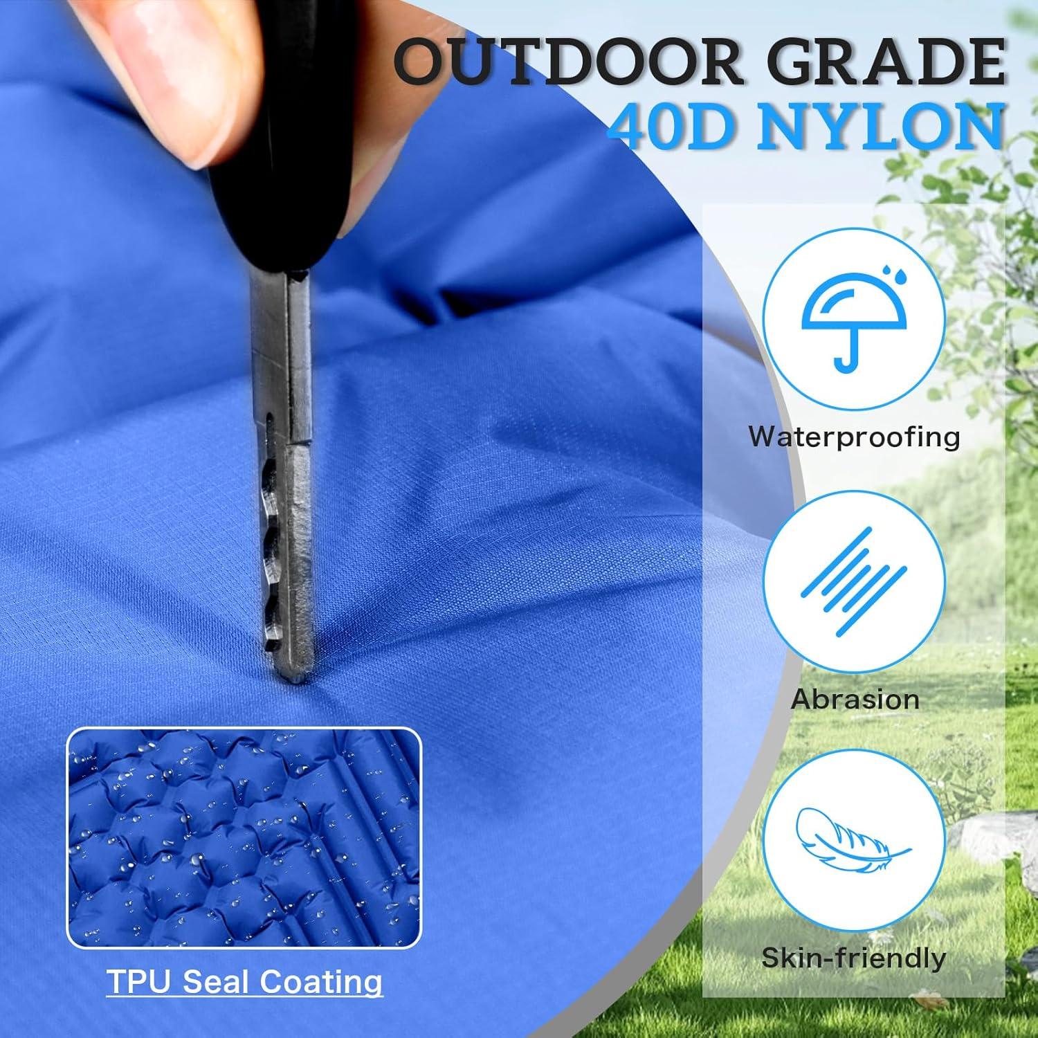Camping Sleeping Pad, Inflatable Ultralight Camping Mat with Pillow, Built-in Foot Pump Air Mat for Traveling Tent Camping Hiking Backpacking (Blue)